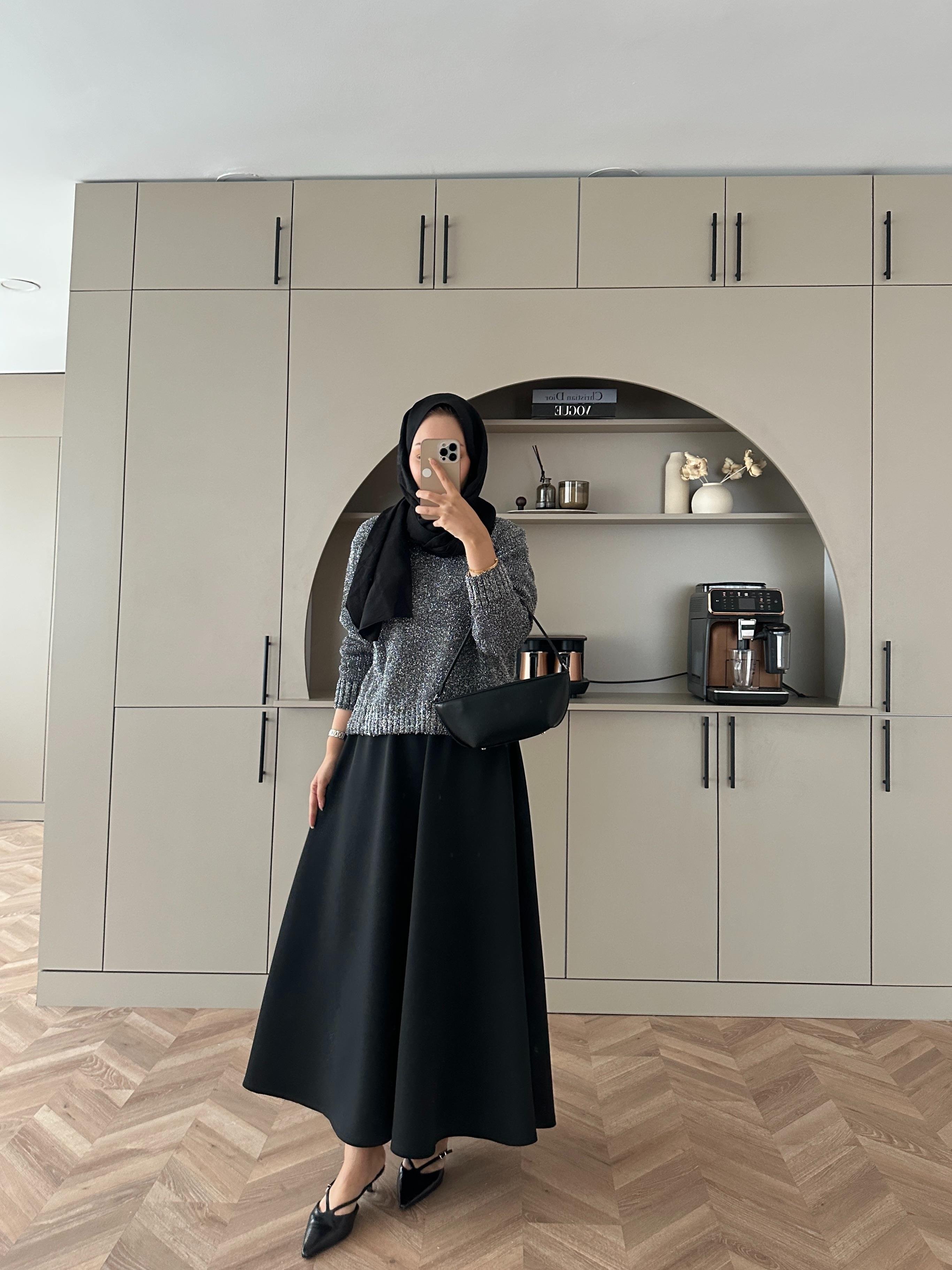 Simli Kısa Kazak Gri