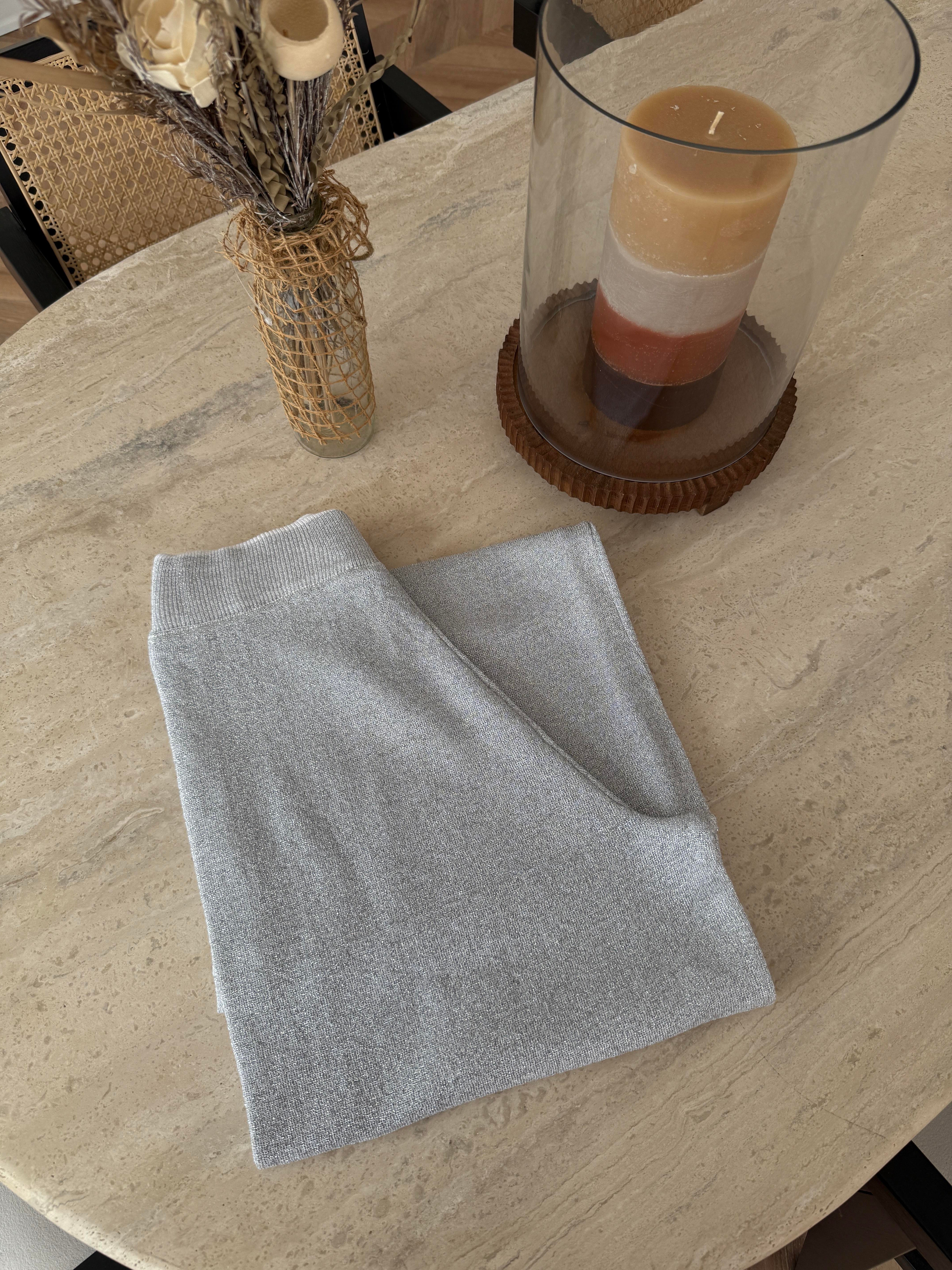 Simli Triko Pantolon Gri