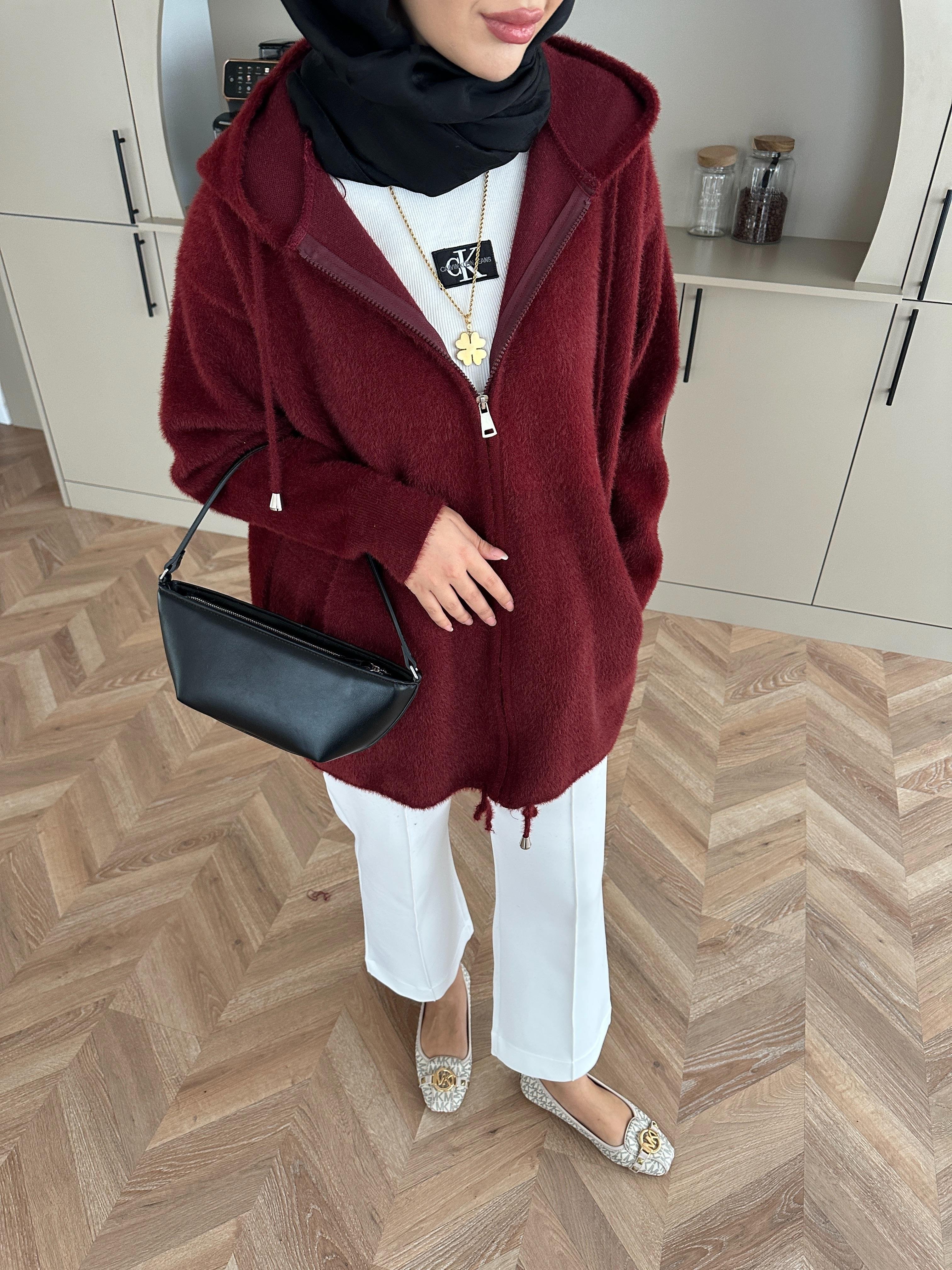 Sonya Angora Hırka Bordo