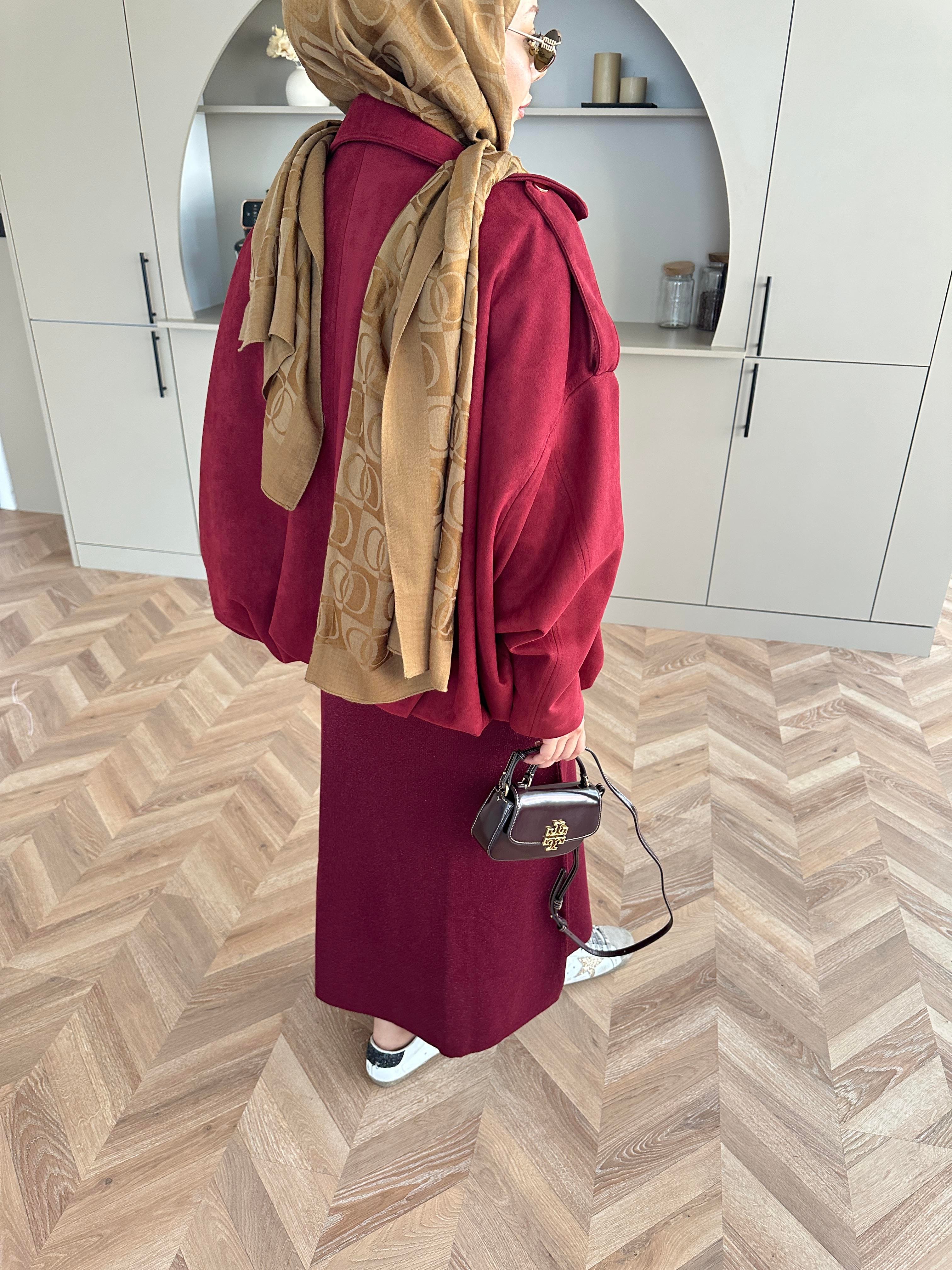 Süet Bomber Ceket Bordo