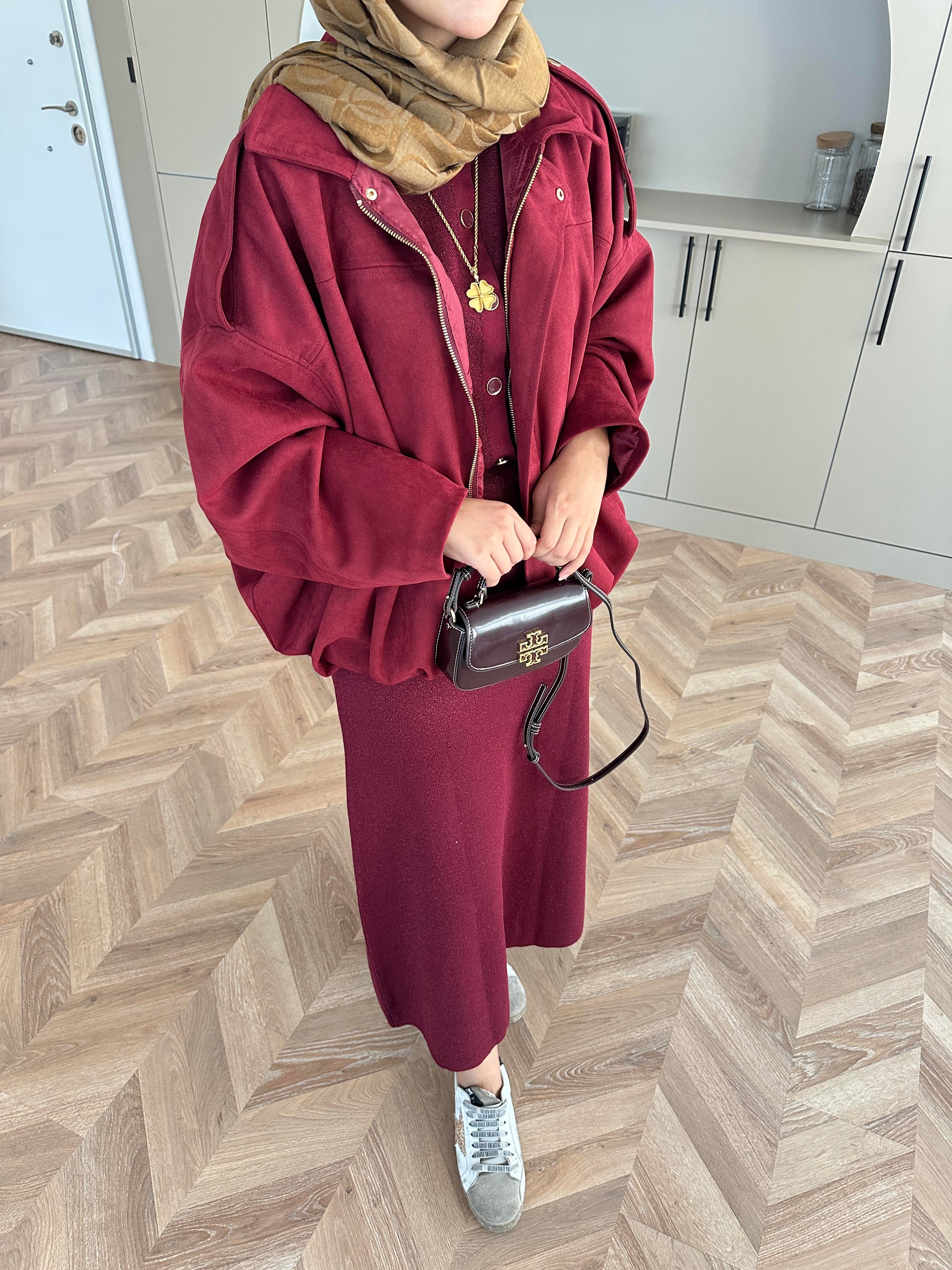 Süet Bomber Ceket Bordo