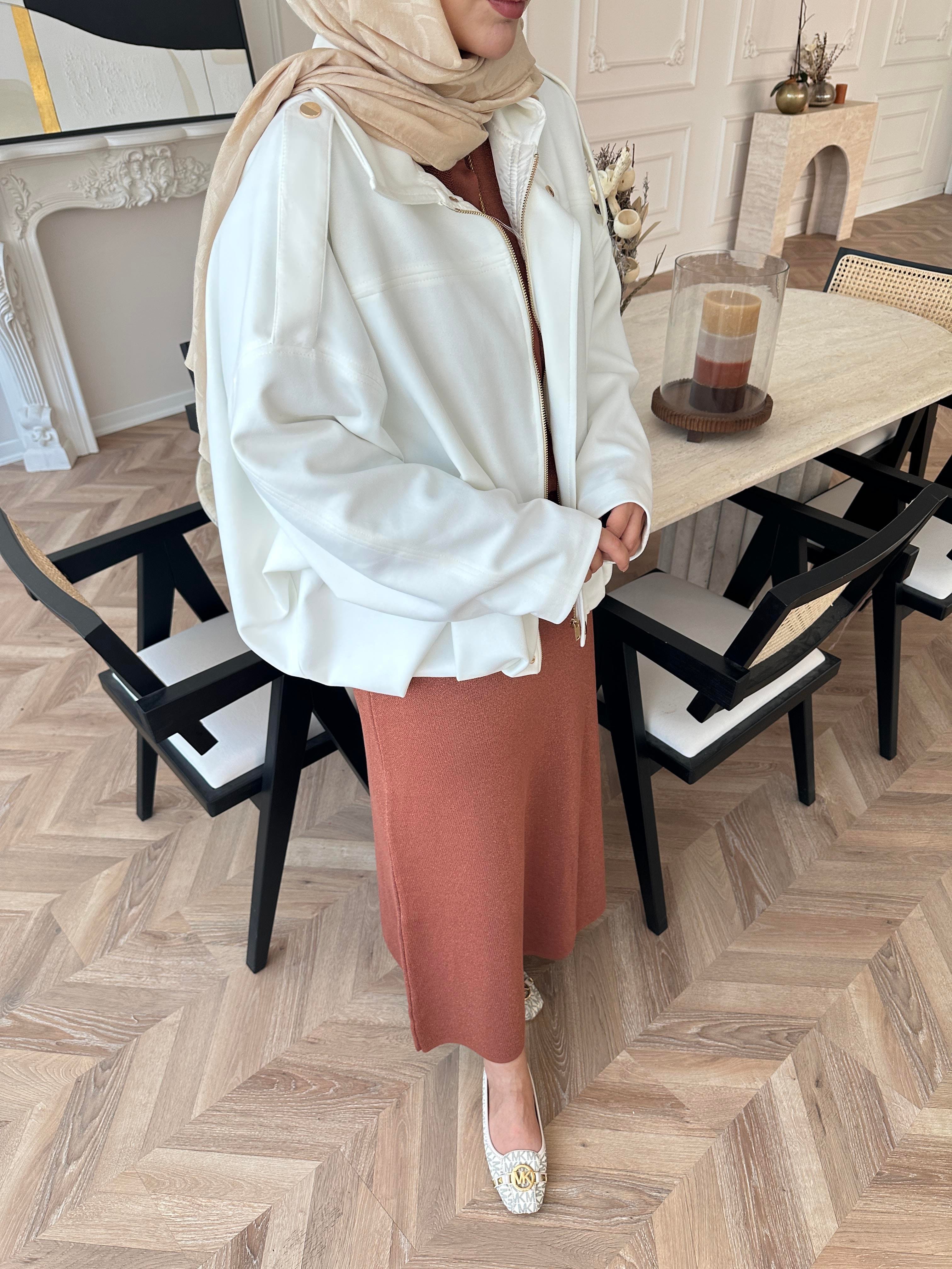 Süet Bomber Ceket Ekru