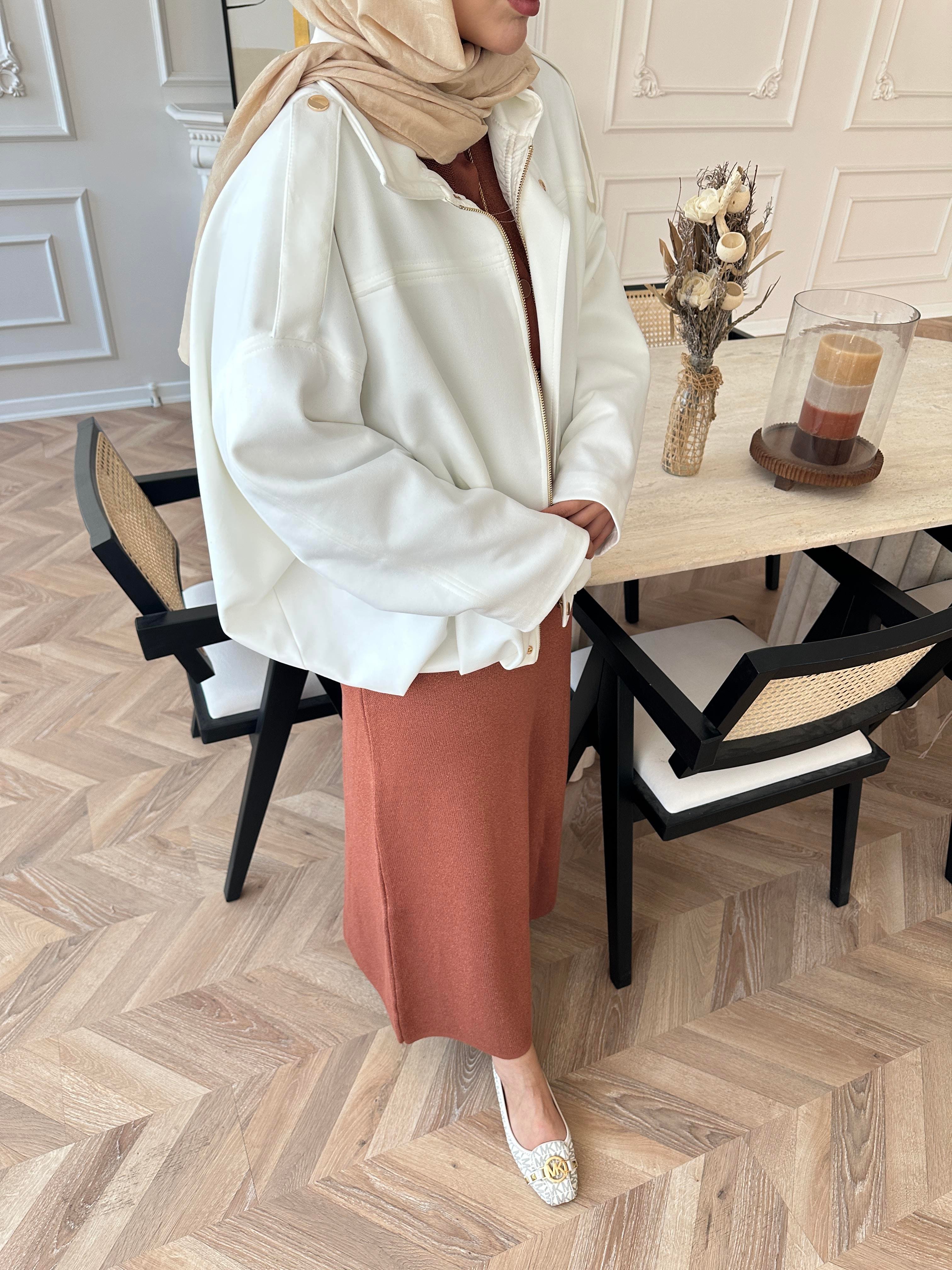 Süet Bomber Ceket Ekru