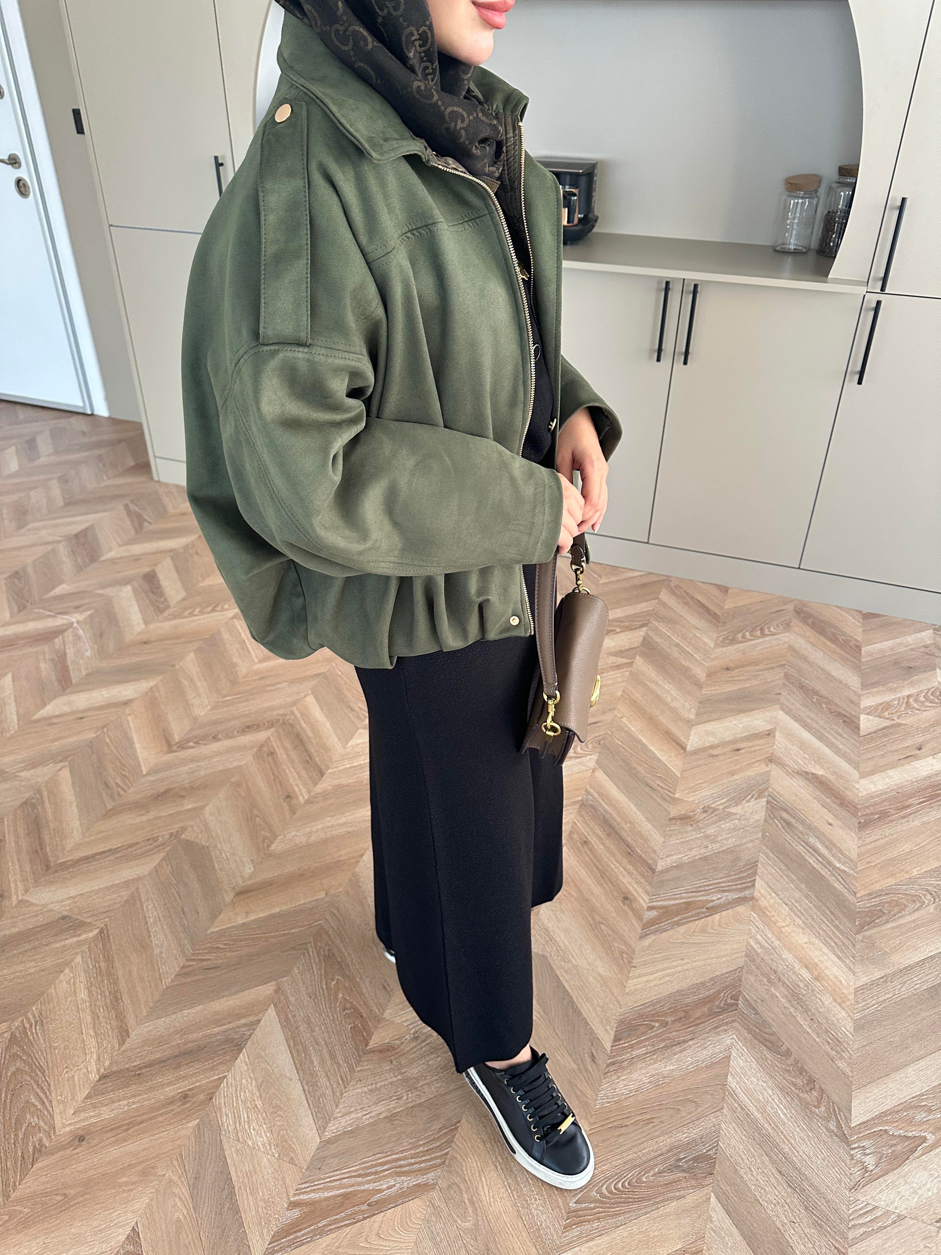 Süet Bomber Ceket Haki