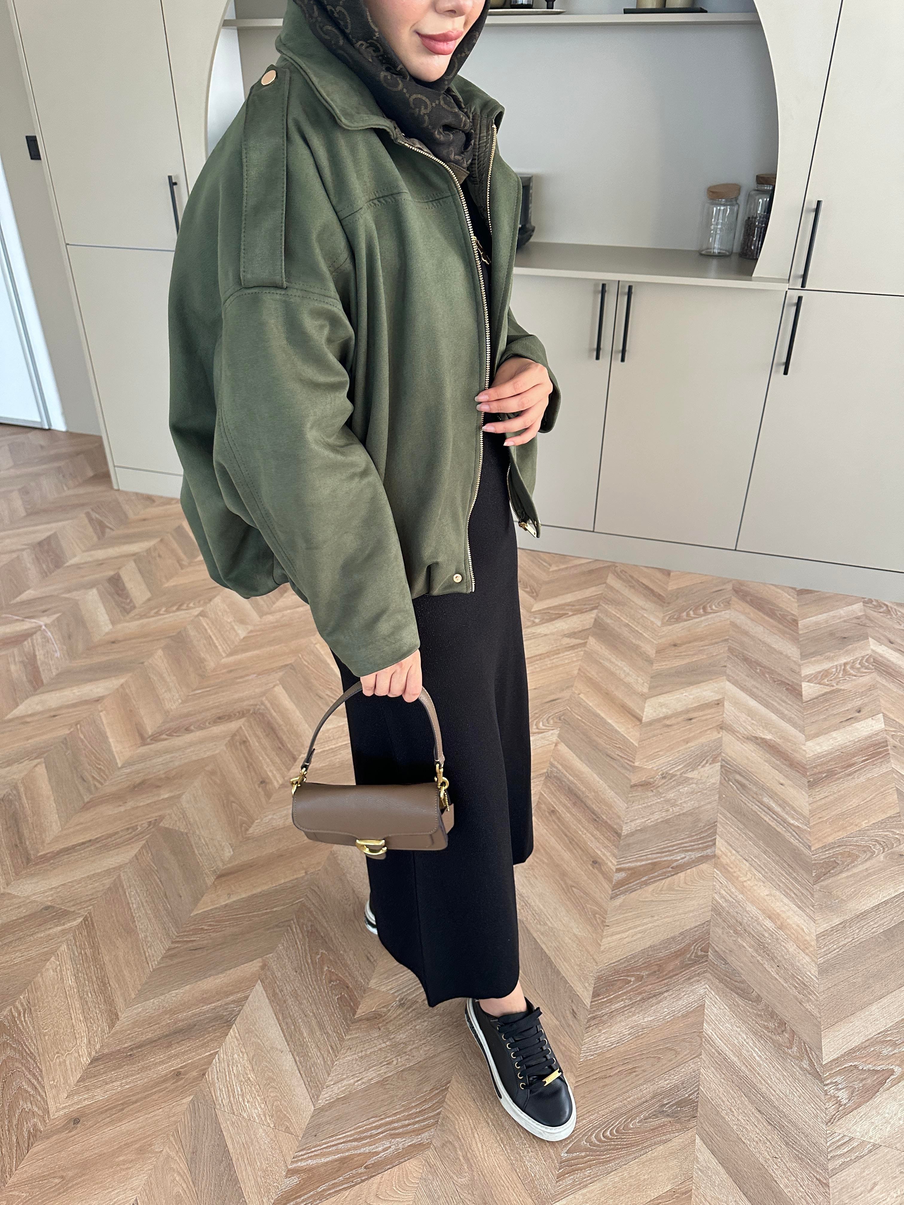 Süet Bomber Ceket Haki