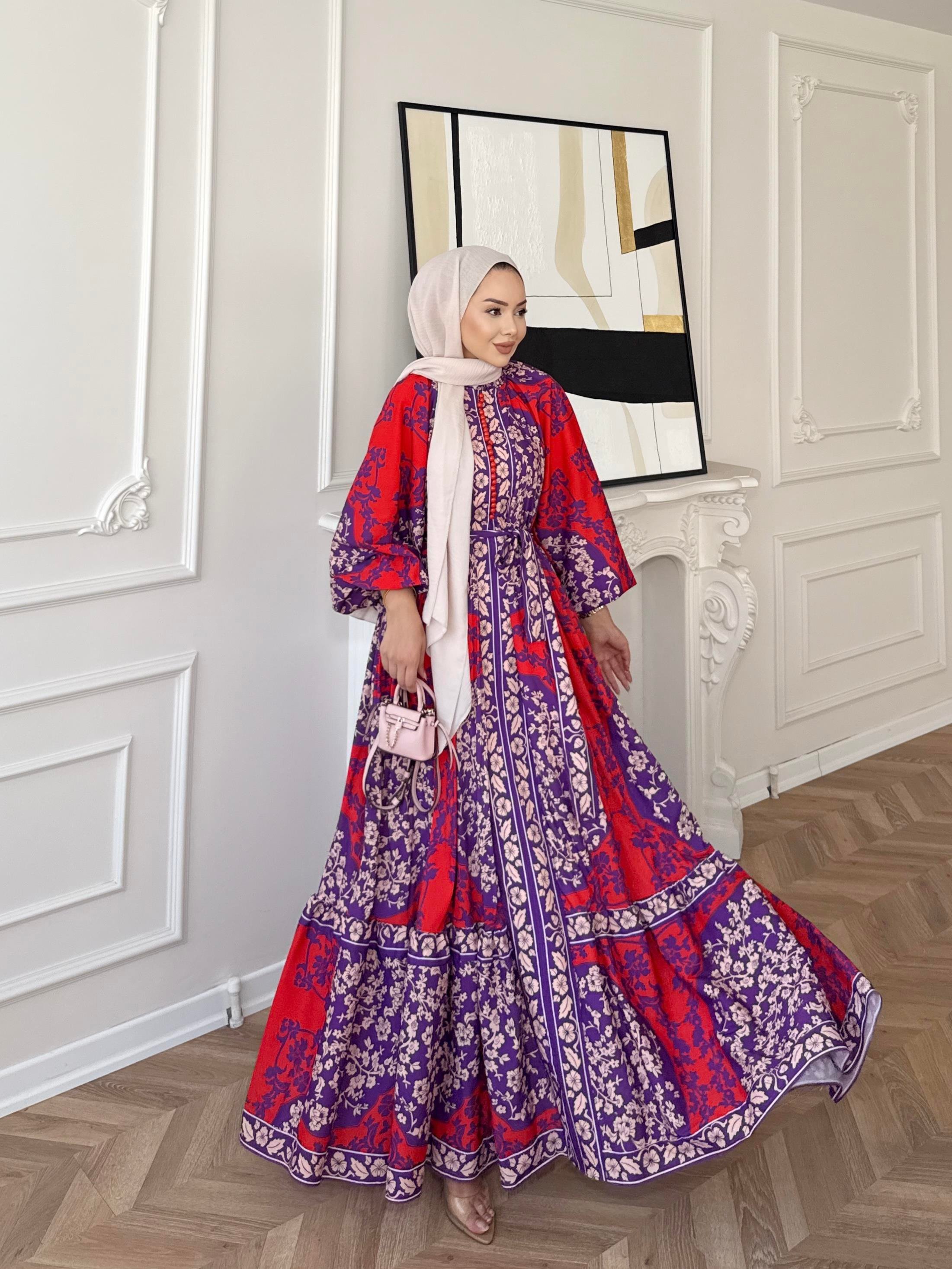 Talia Elbise Mor-Kırmızı