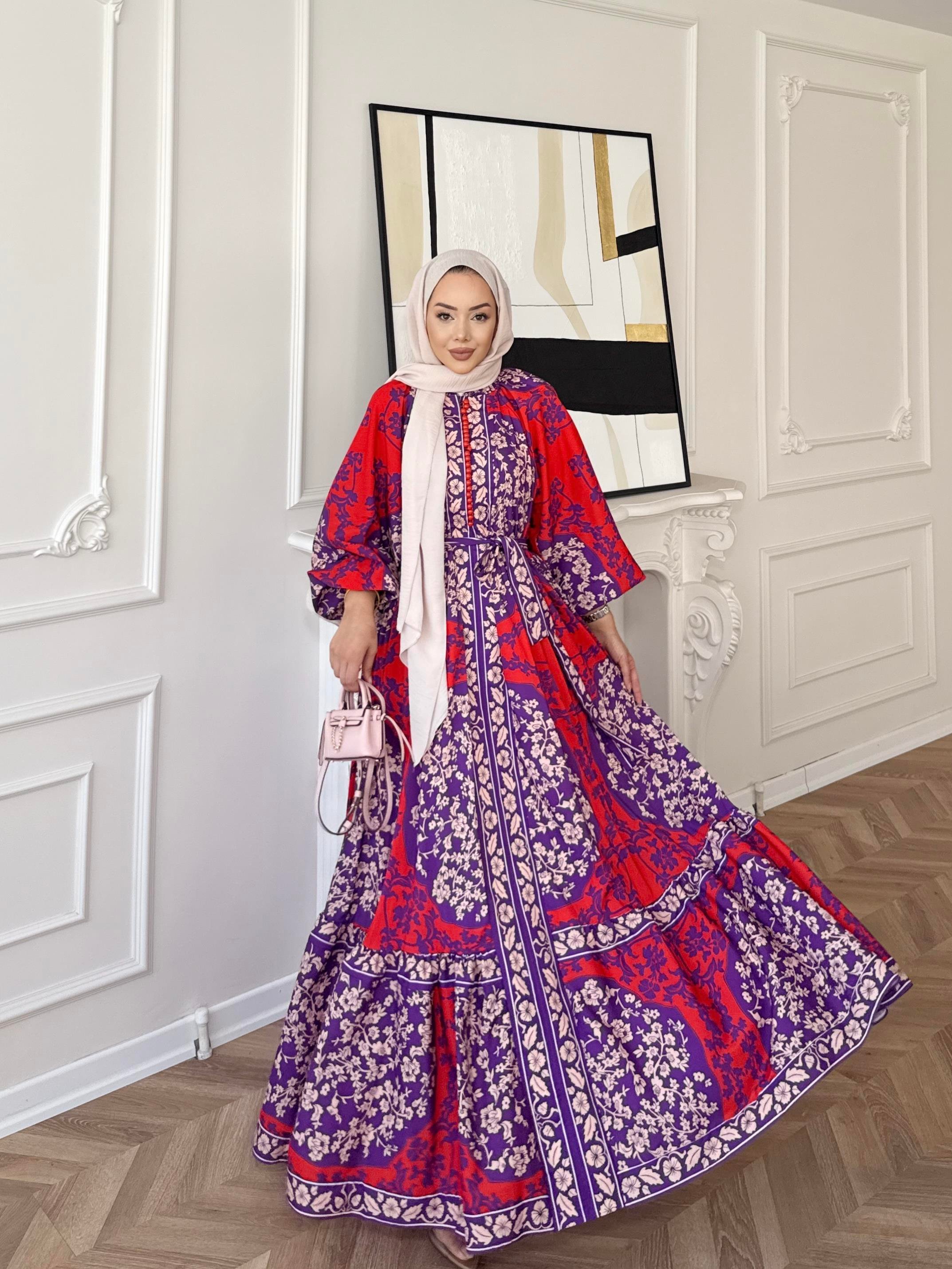 Talia Elbise Mor-Kırmızı