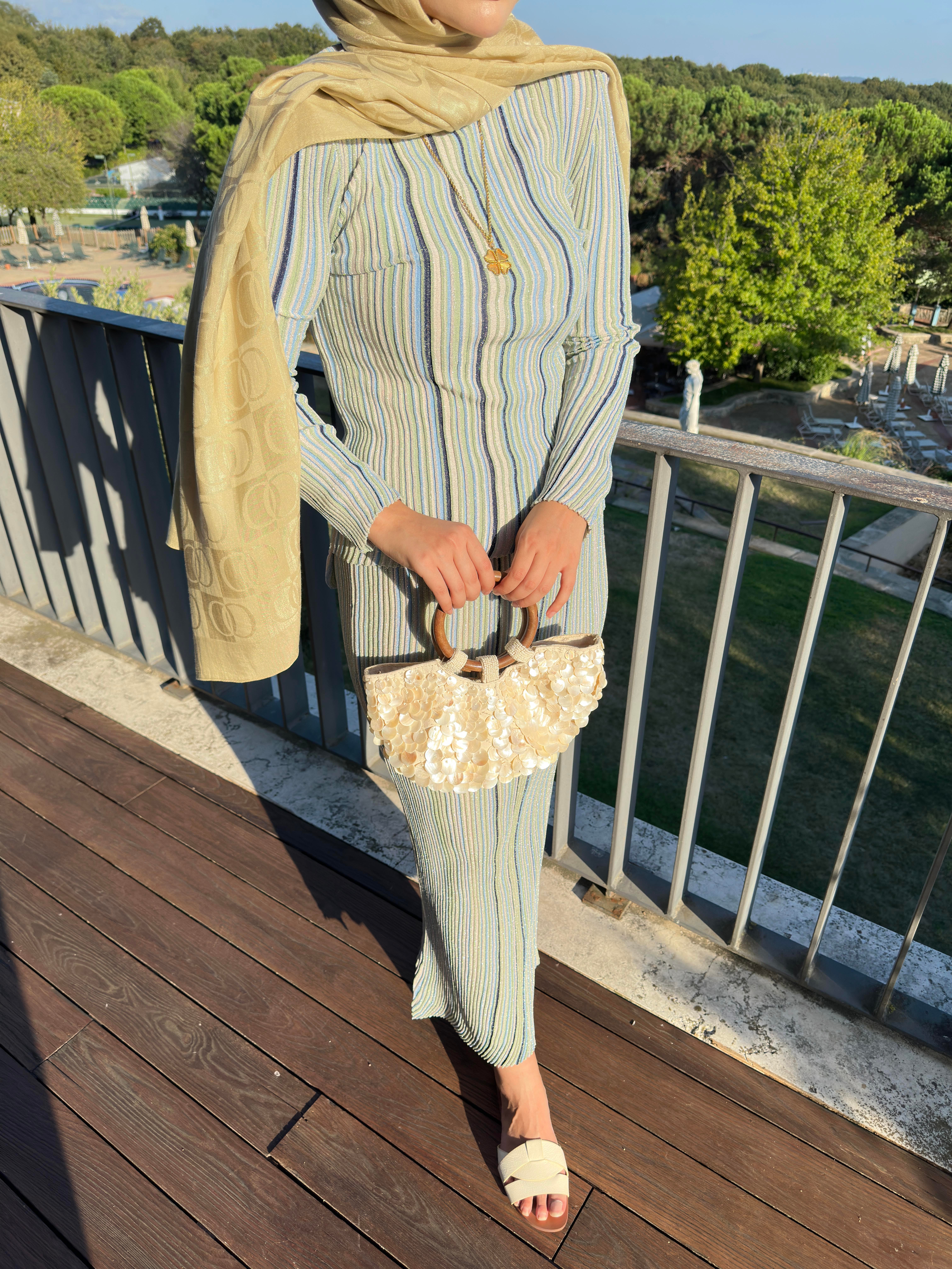 Tanya Işıltılı Etekli Takım Mavi