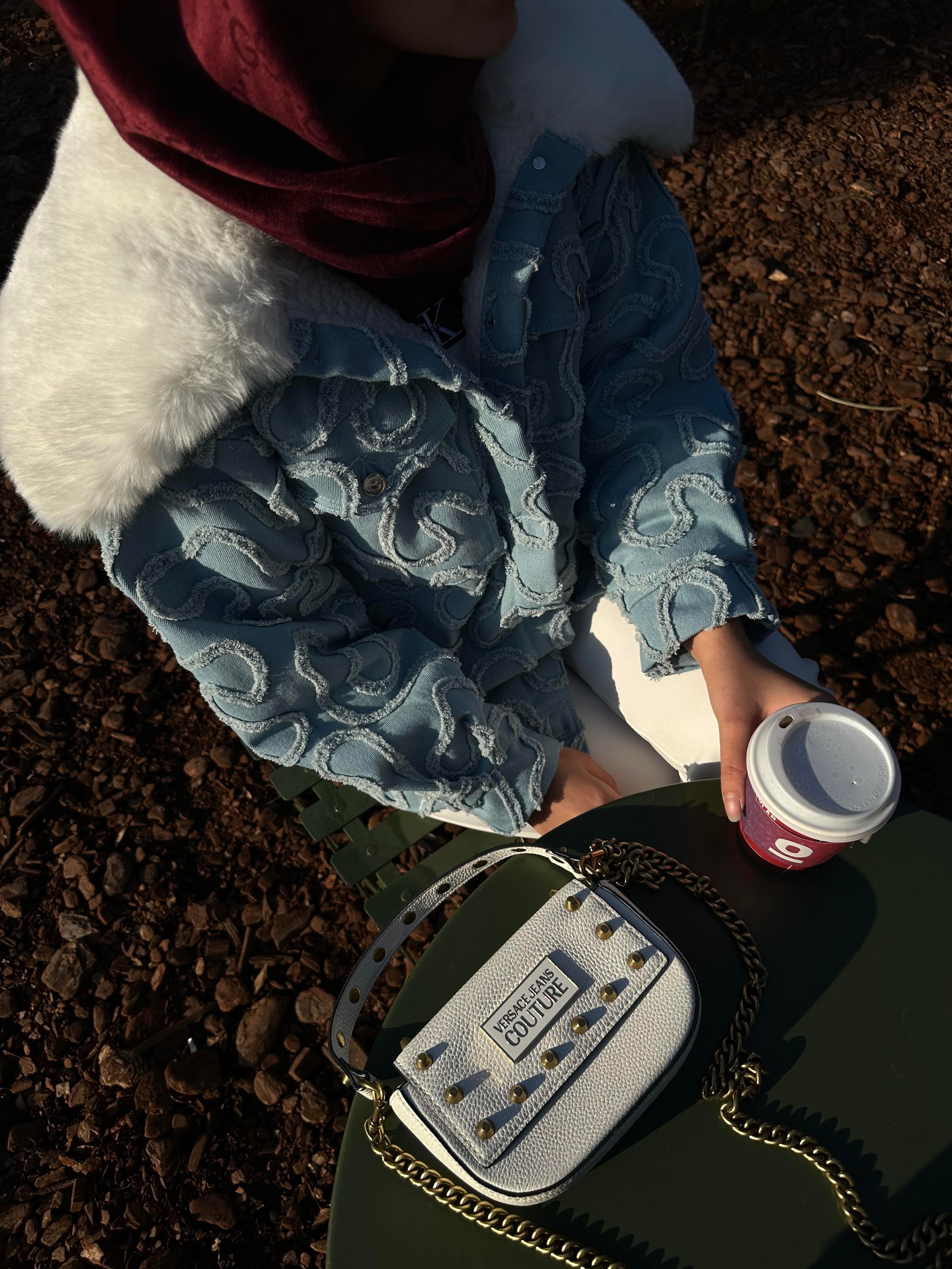 Tasarım Kürk Yakalı Kot Ceket Açık Mavi