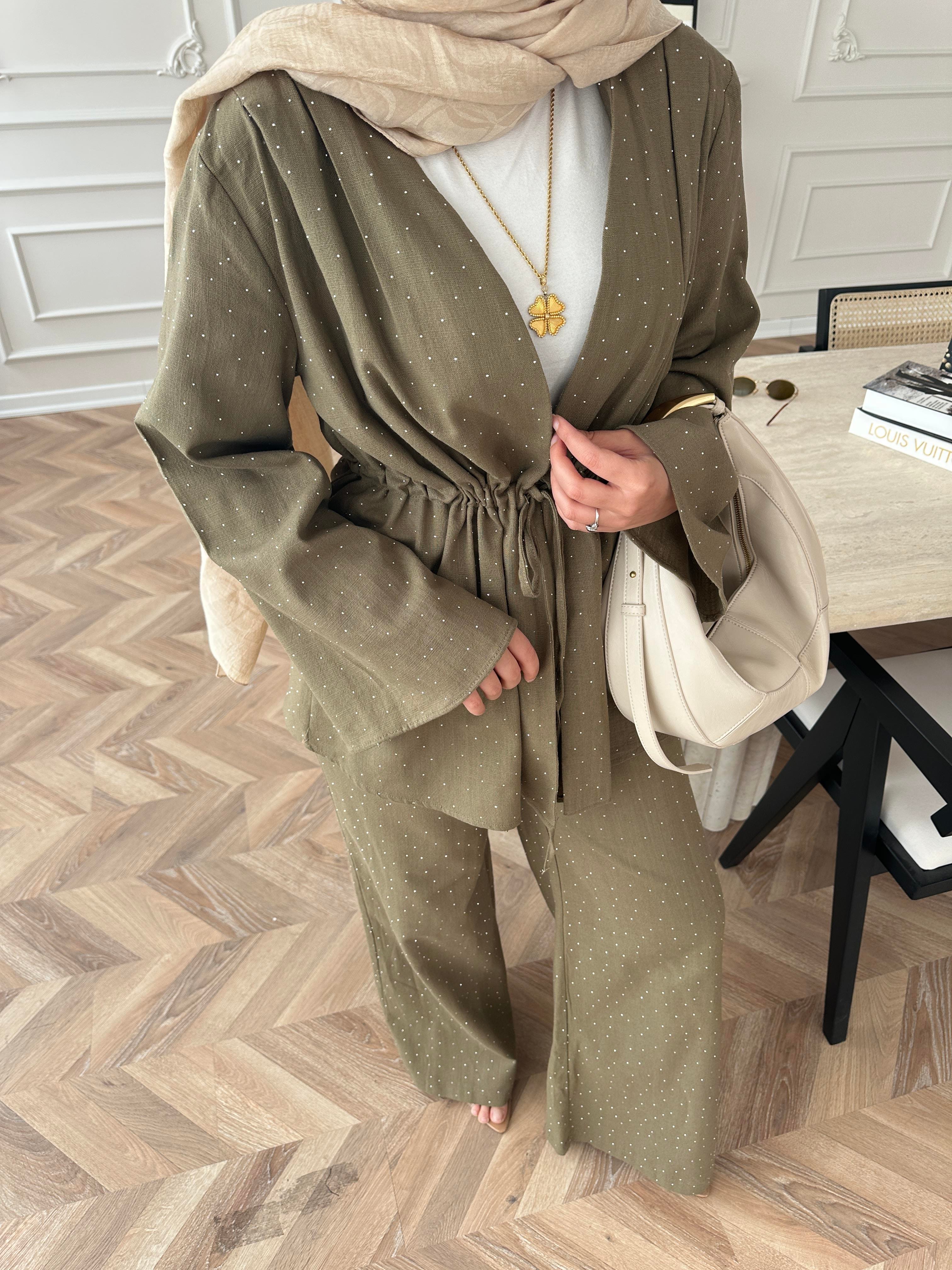Taşlı Keten Takım Haki