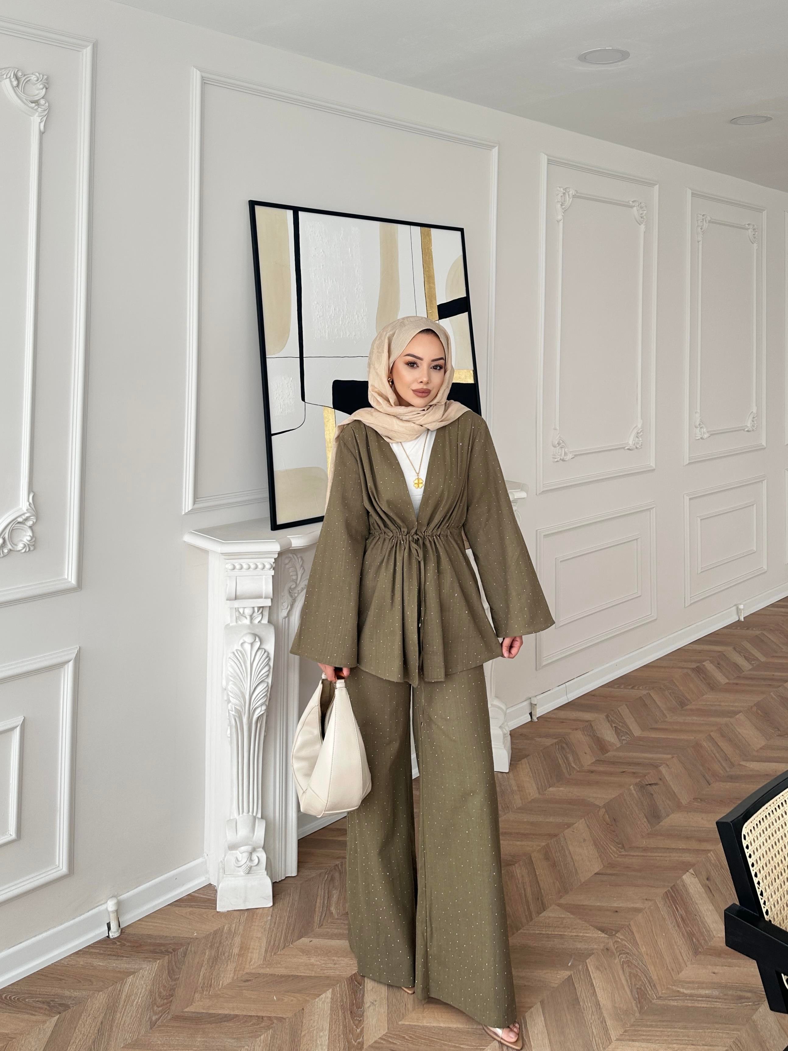 Taşlı Keten Takım Haki