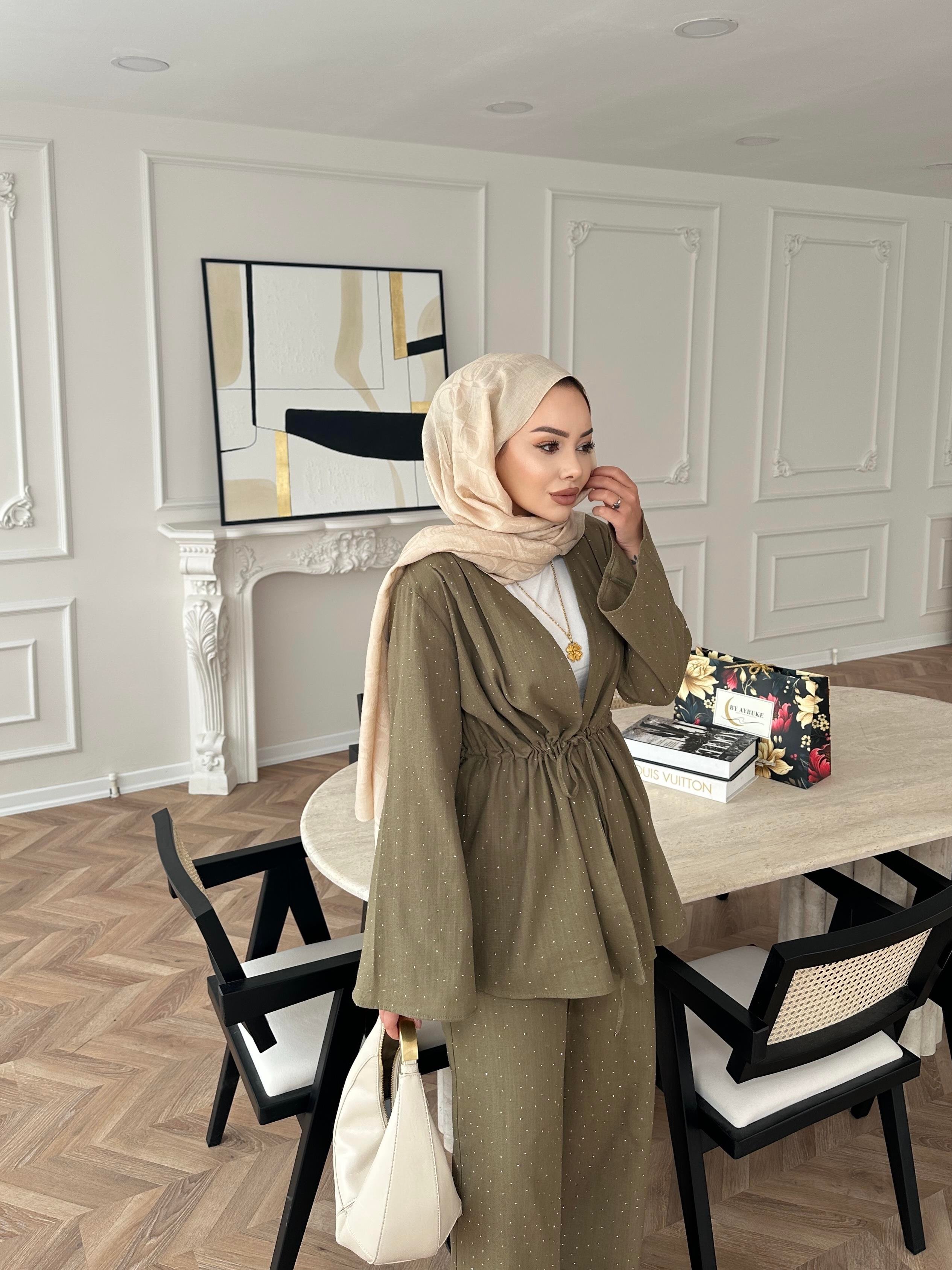 Taşlı Keten Takım Haki