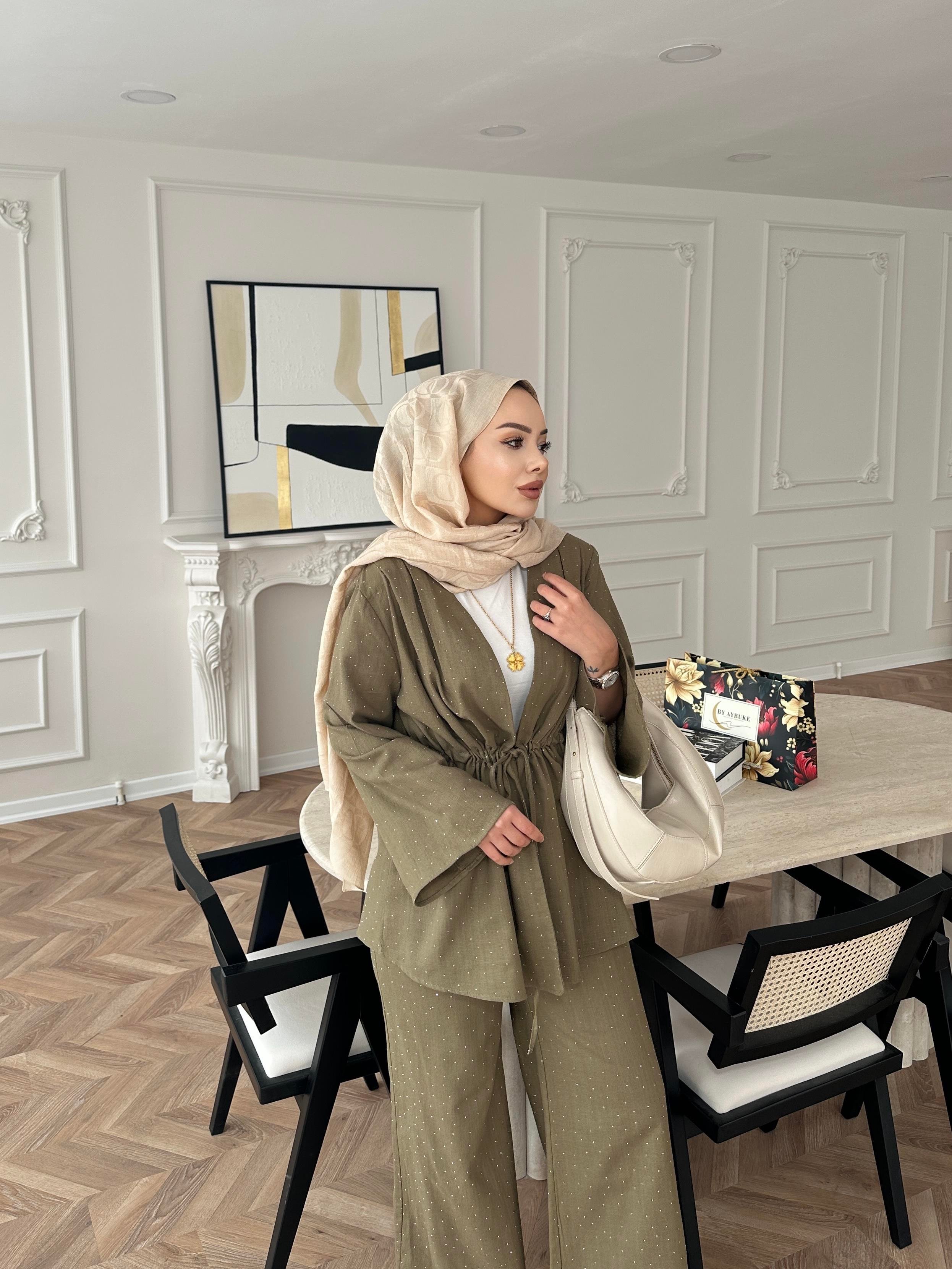 Taşlı Keten Takım Haki