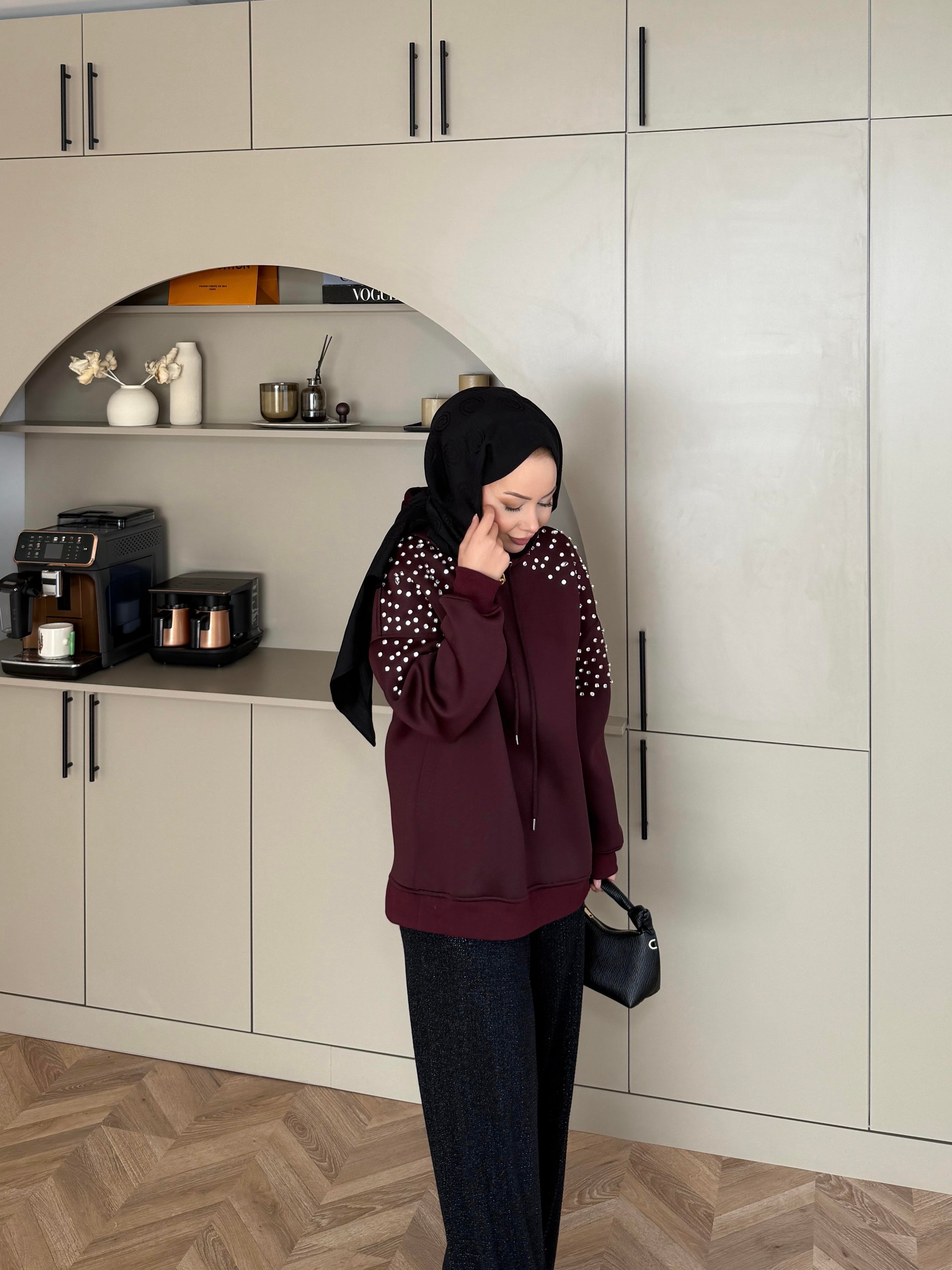 Taşlı Scuba Sweat Bordo