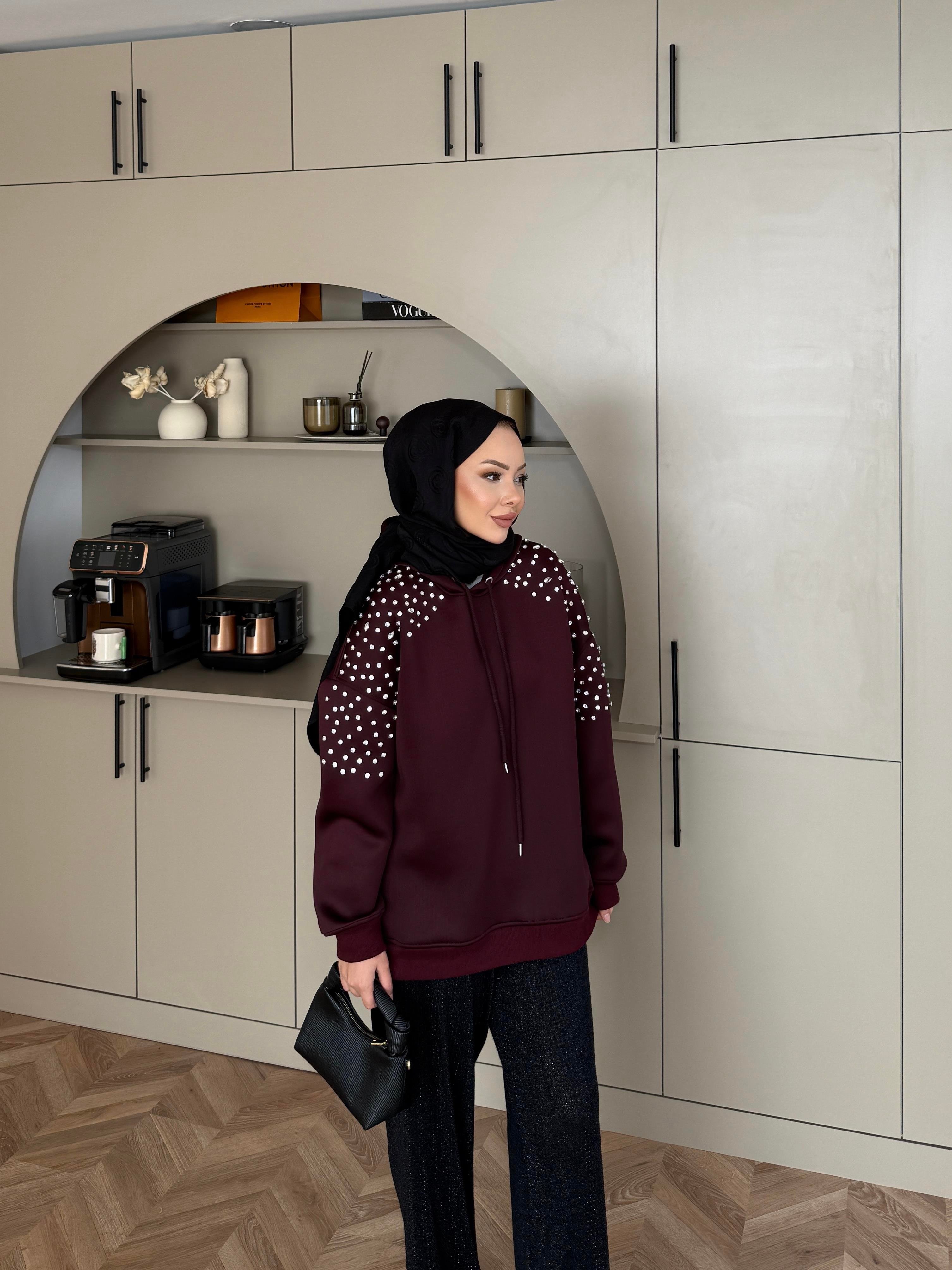 Taşlı Scuba Sweat Bordo