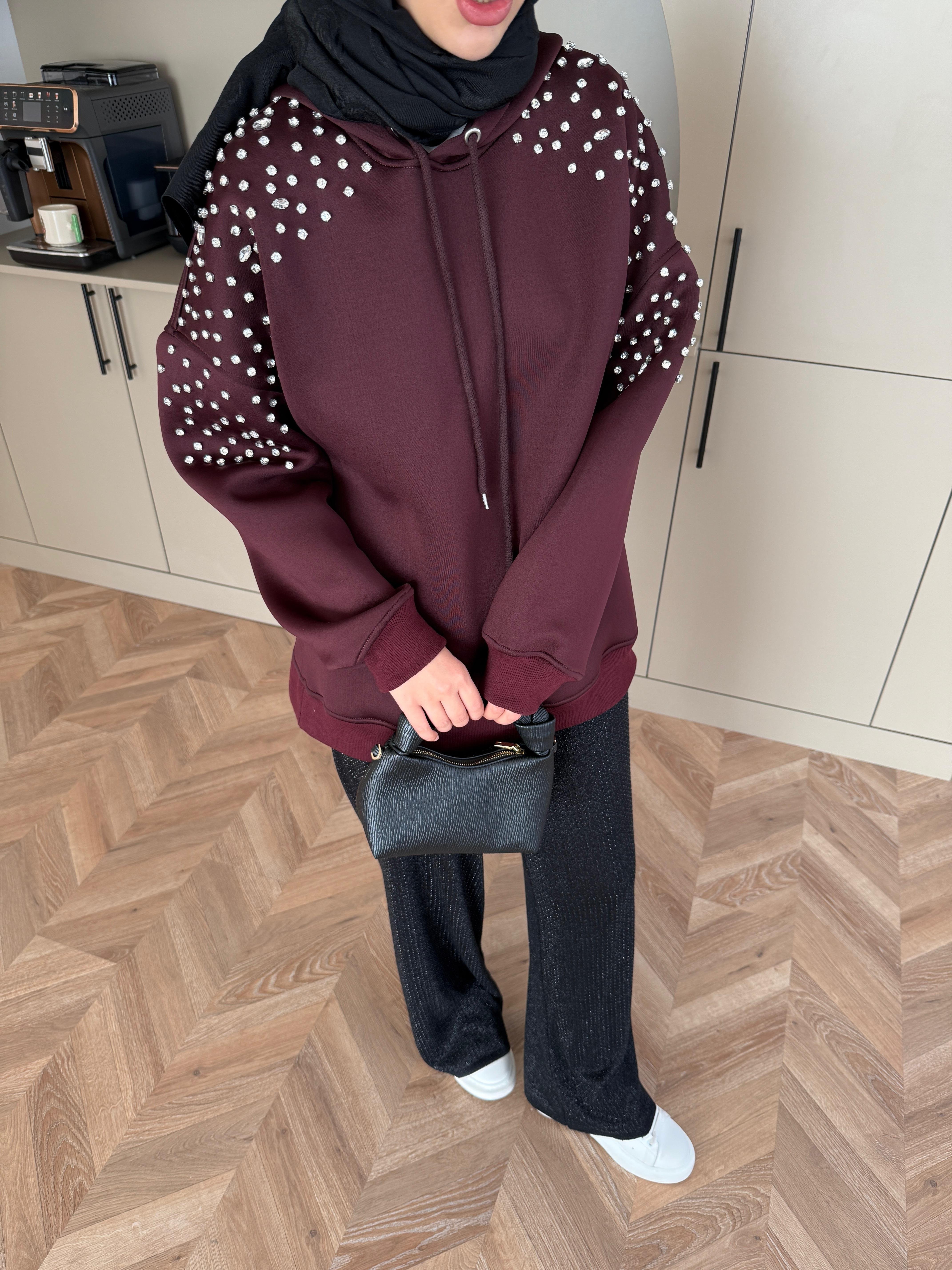 Taşlı Scuba Sweat Bordo