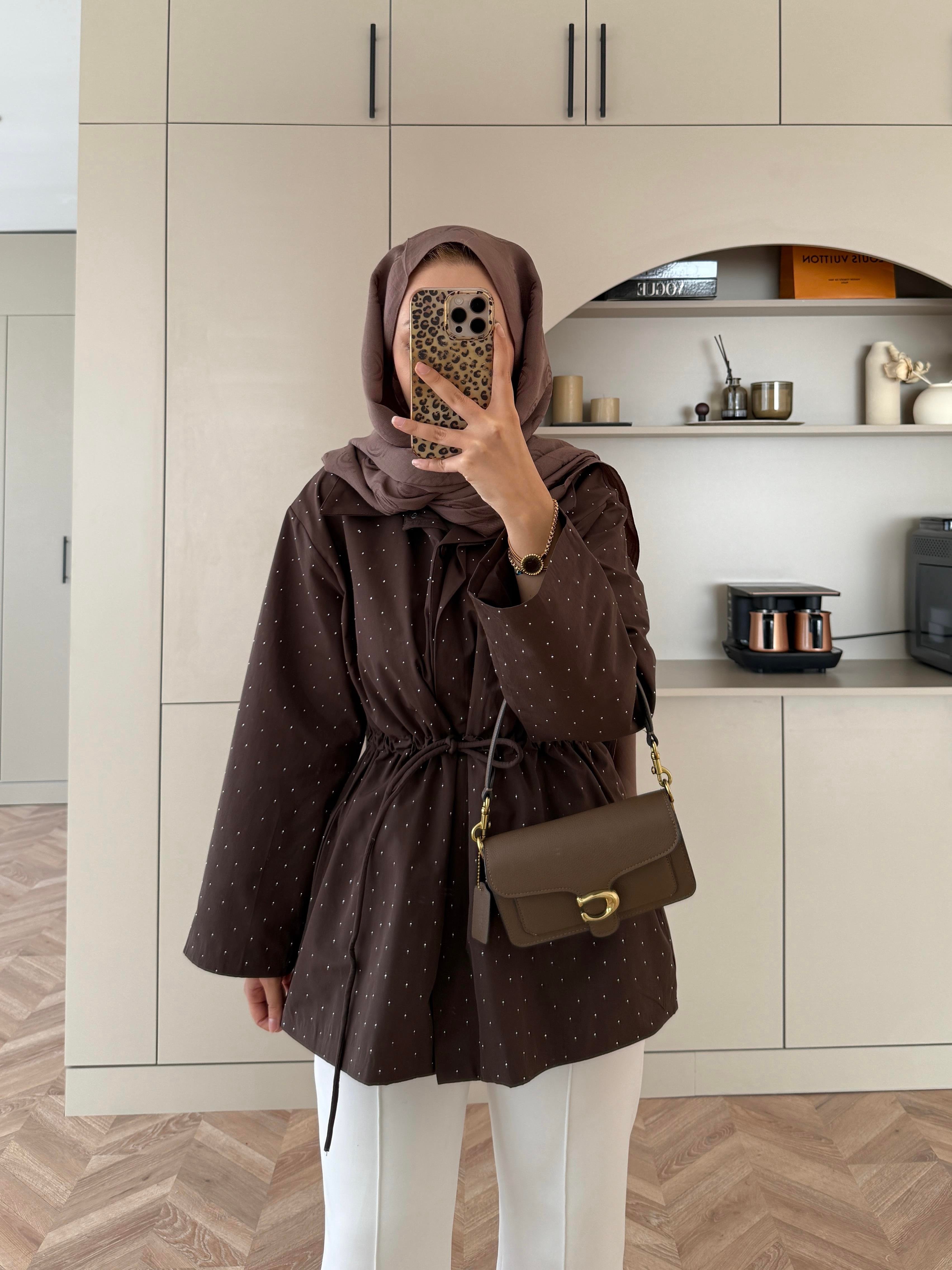 Taşlı Trenç Kahve