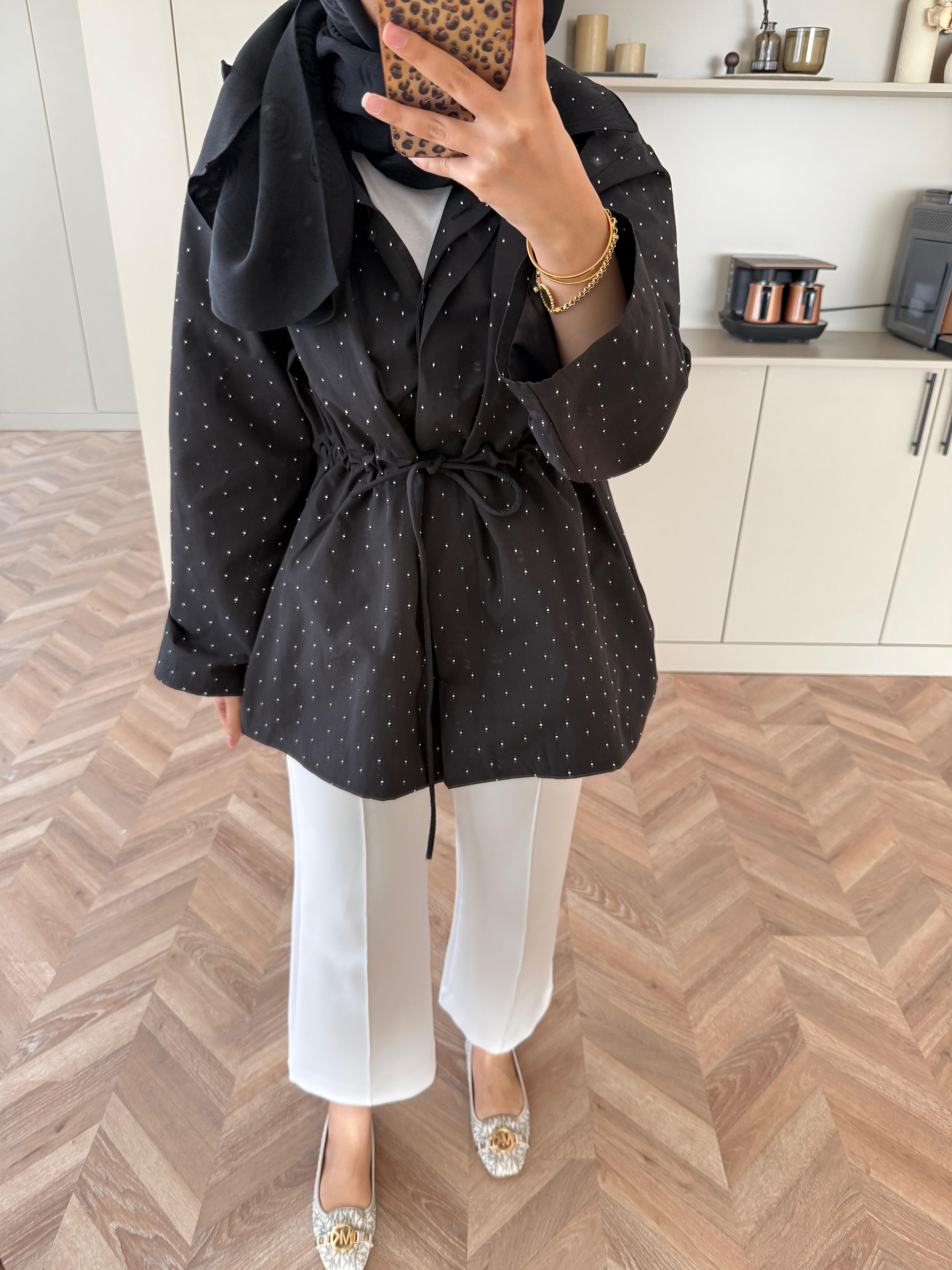 Taşlı Trenç Siyah