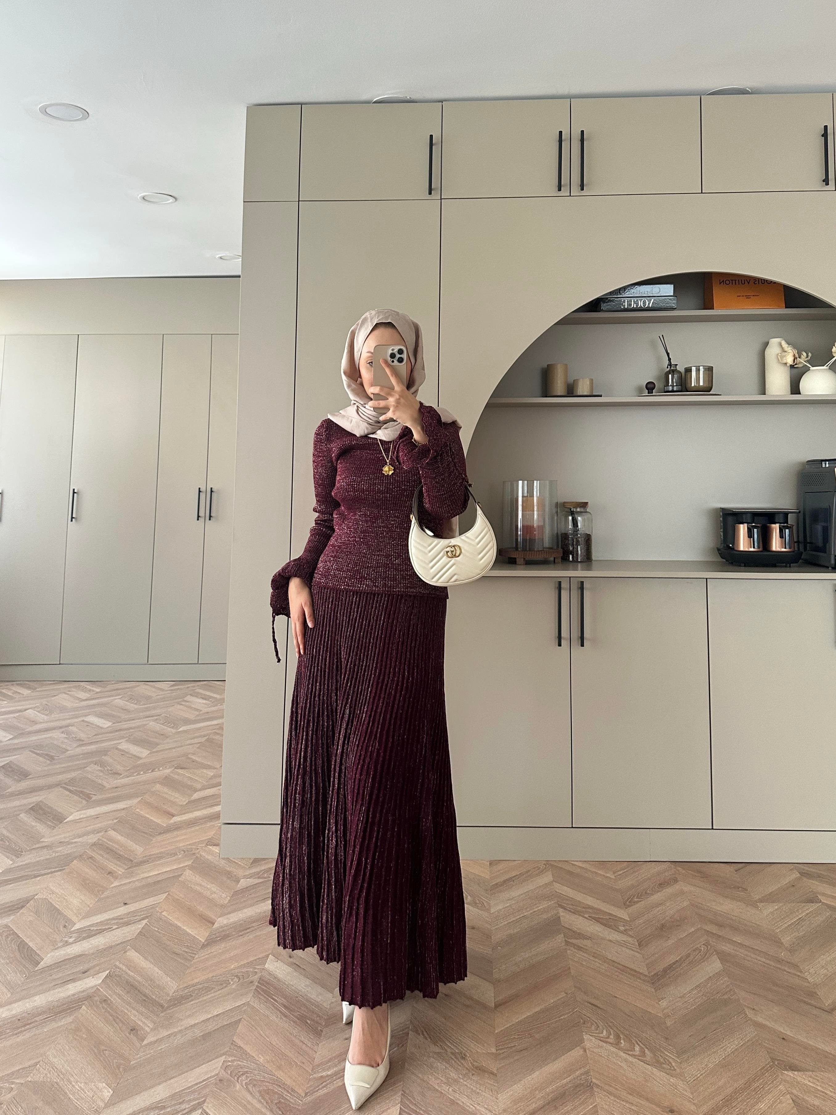 Tina Simli Etekli Takım Bordo