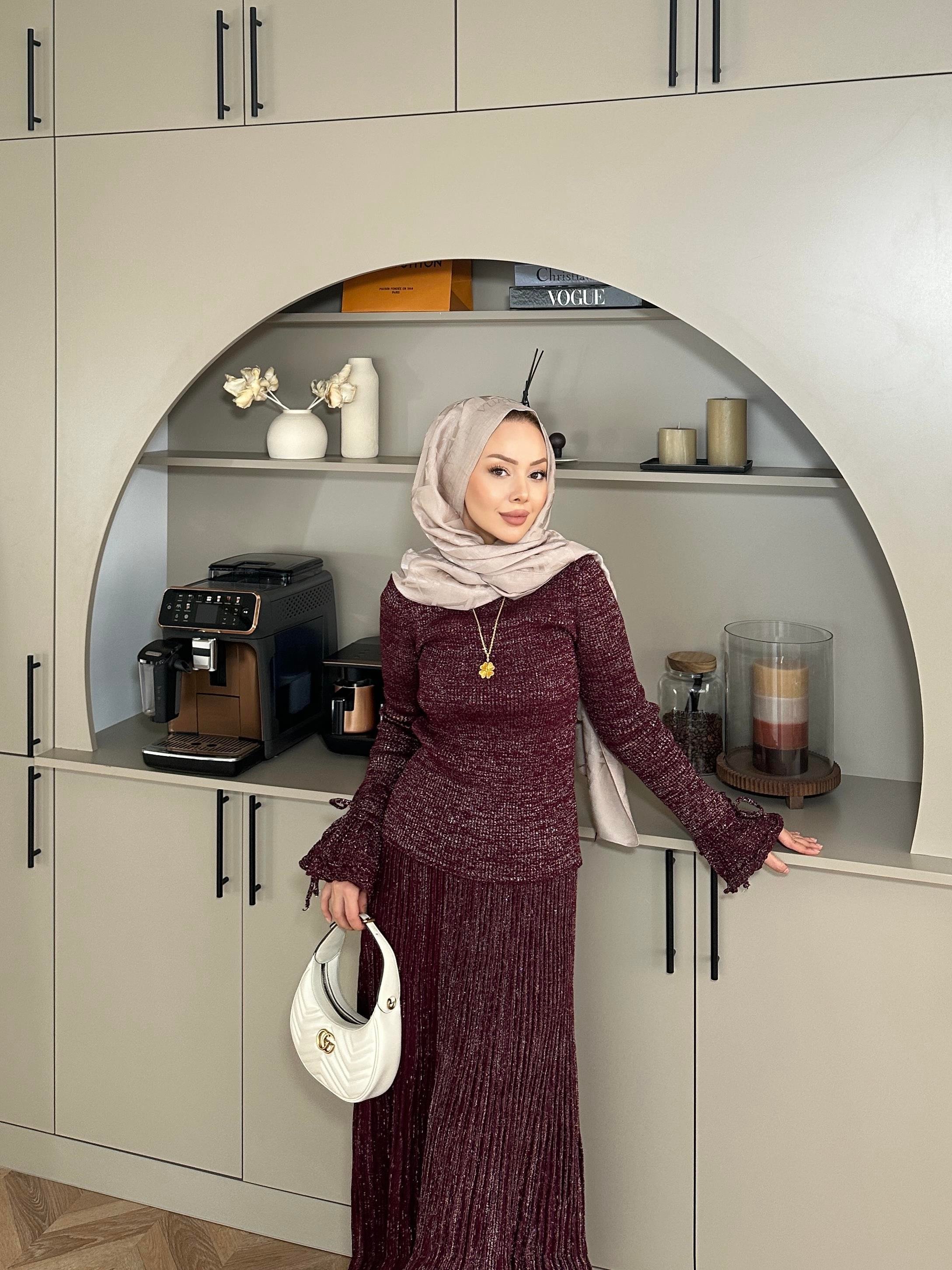 Tina Simli Etekli Takım Bordo