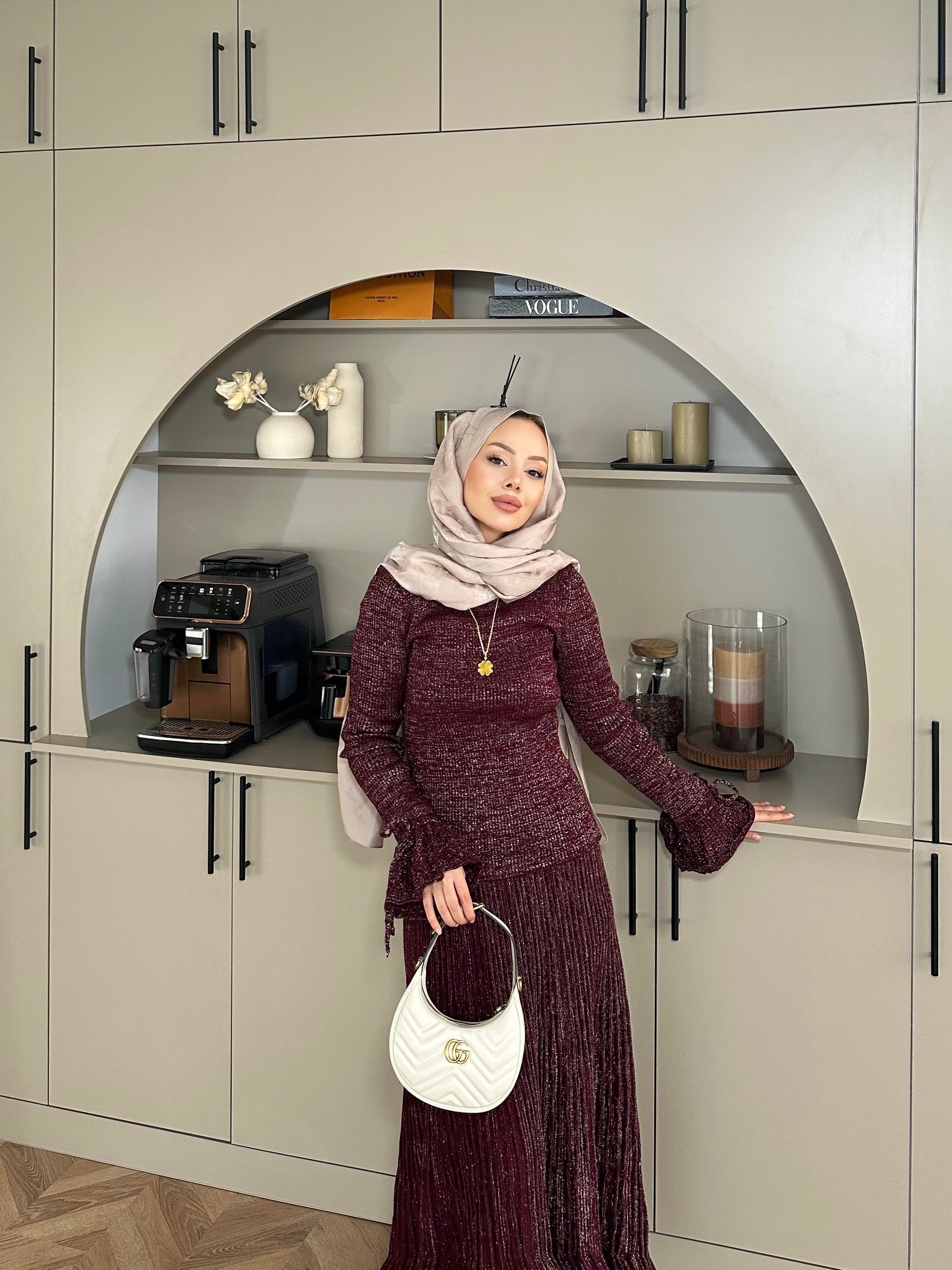 Tina Simli Etekli Takım Bordo