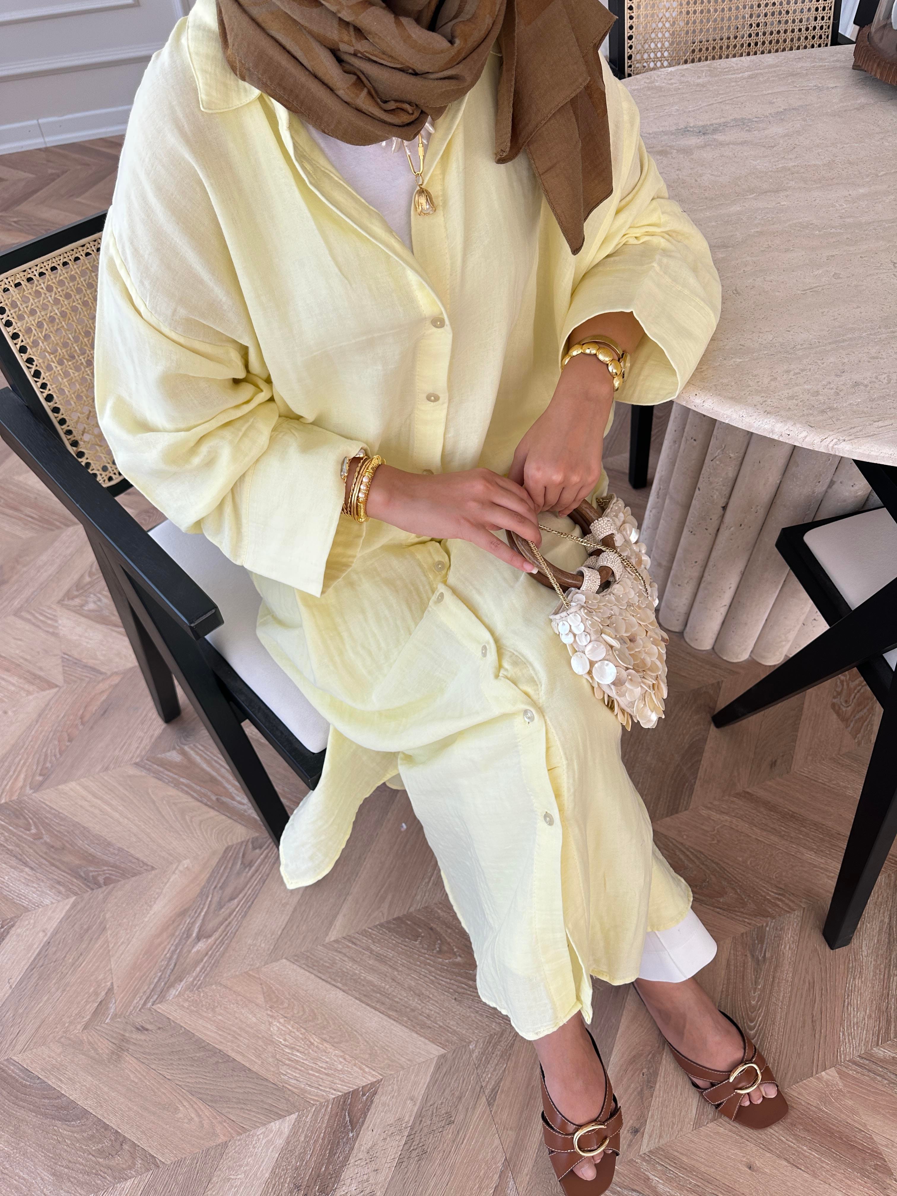 Uzun Müslin Gömlek Sarı