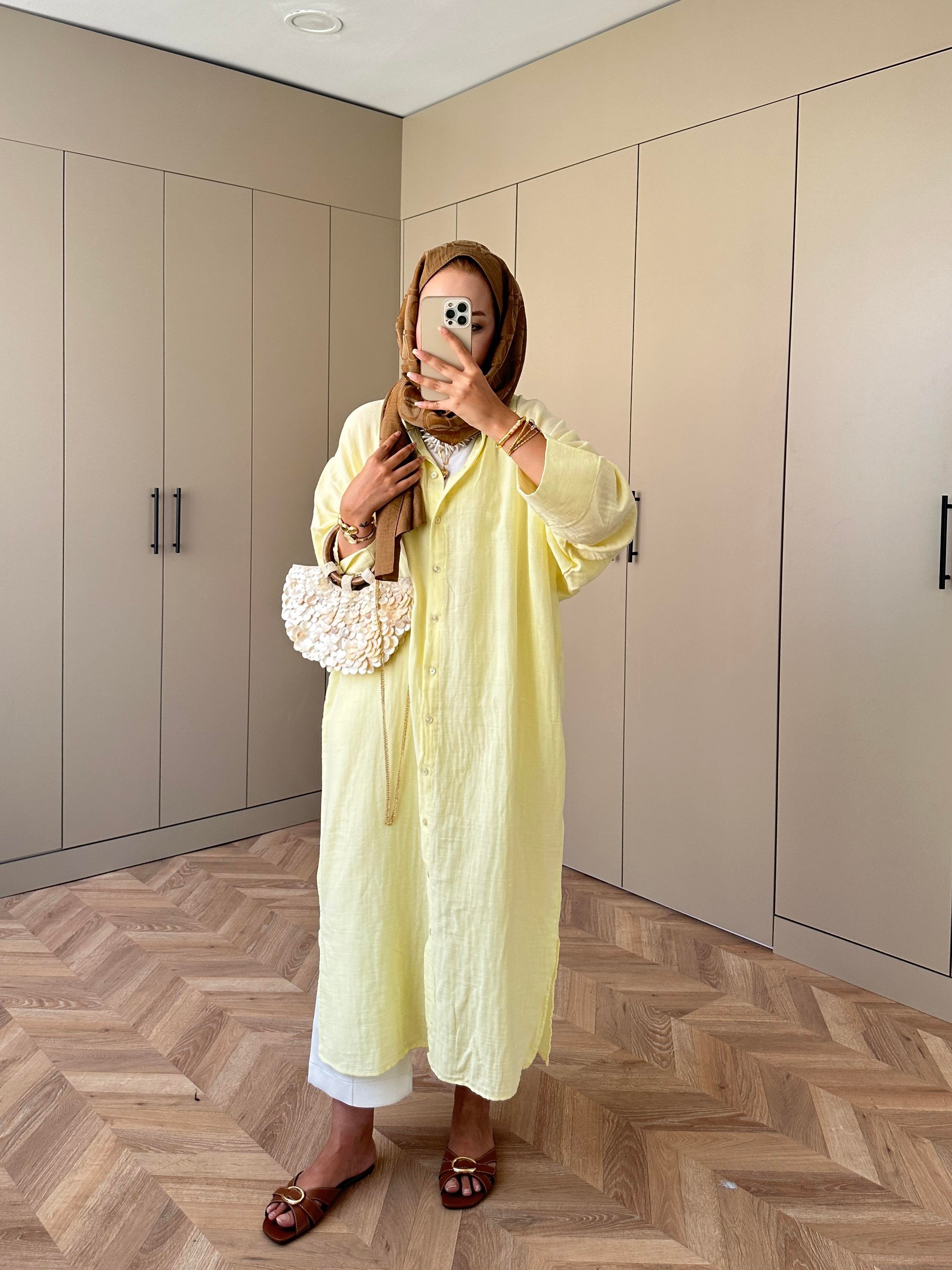 Uzun Müslin Gömlek Sarı