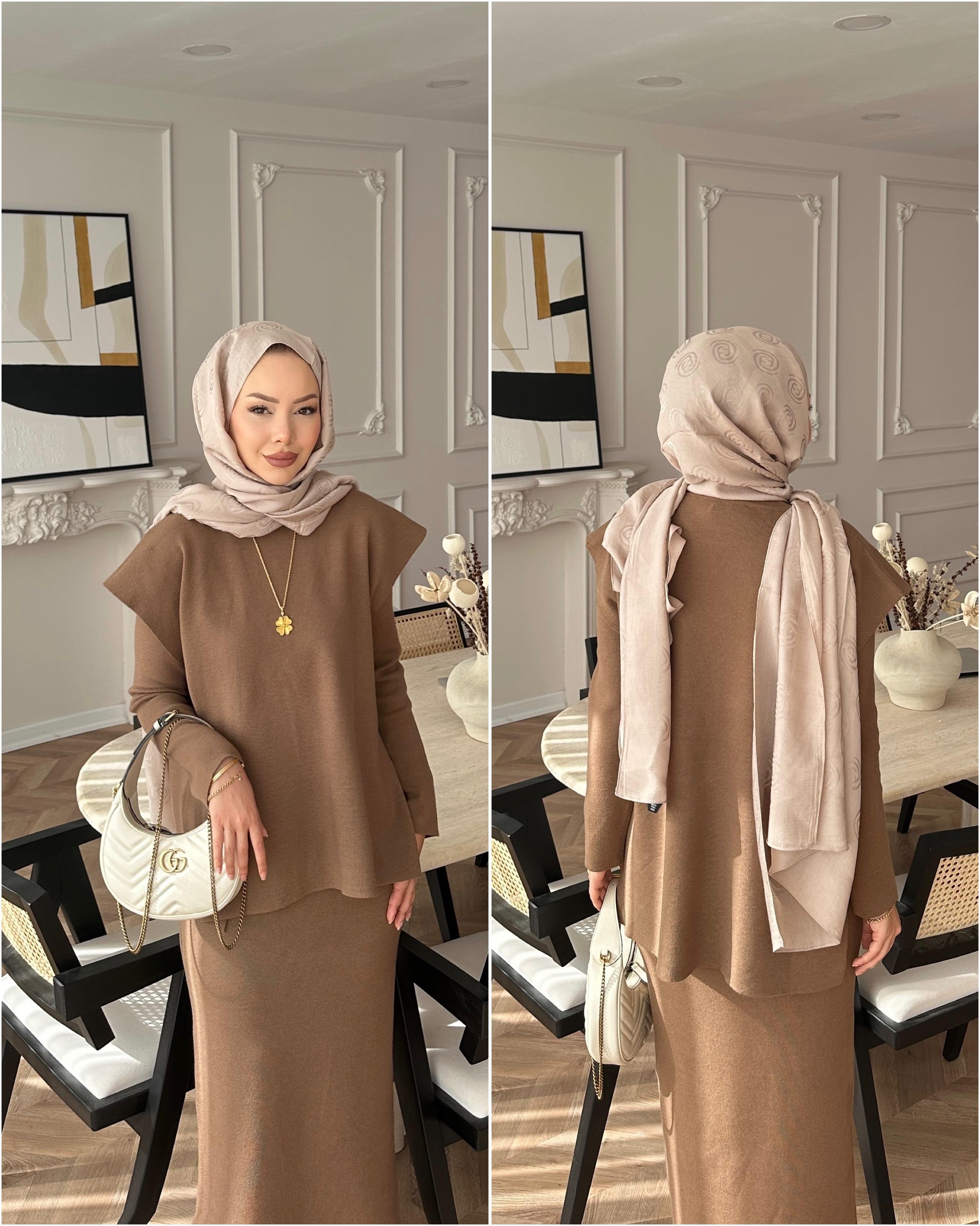 Vally Triko Yelekli Elbise Acı Kahve