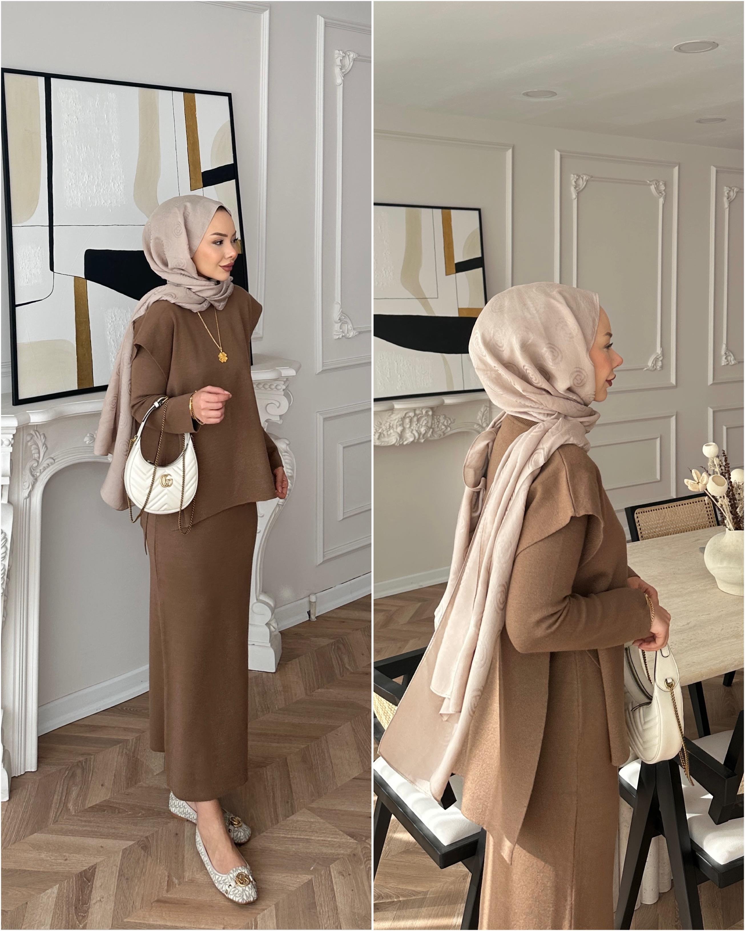 Vally Triko Yelekli Elbise Acı Kahve