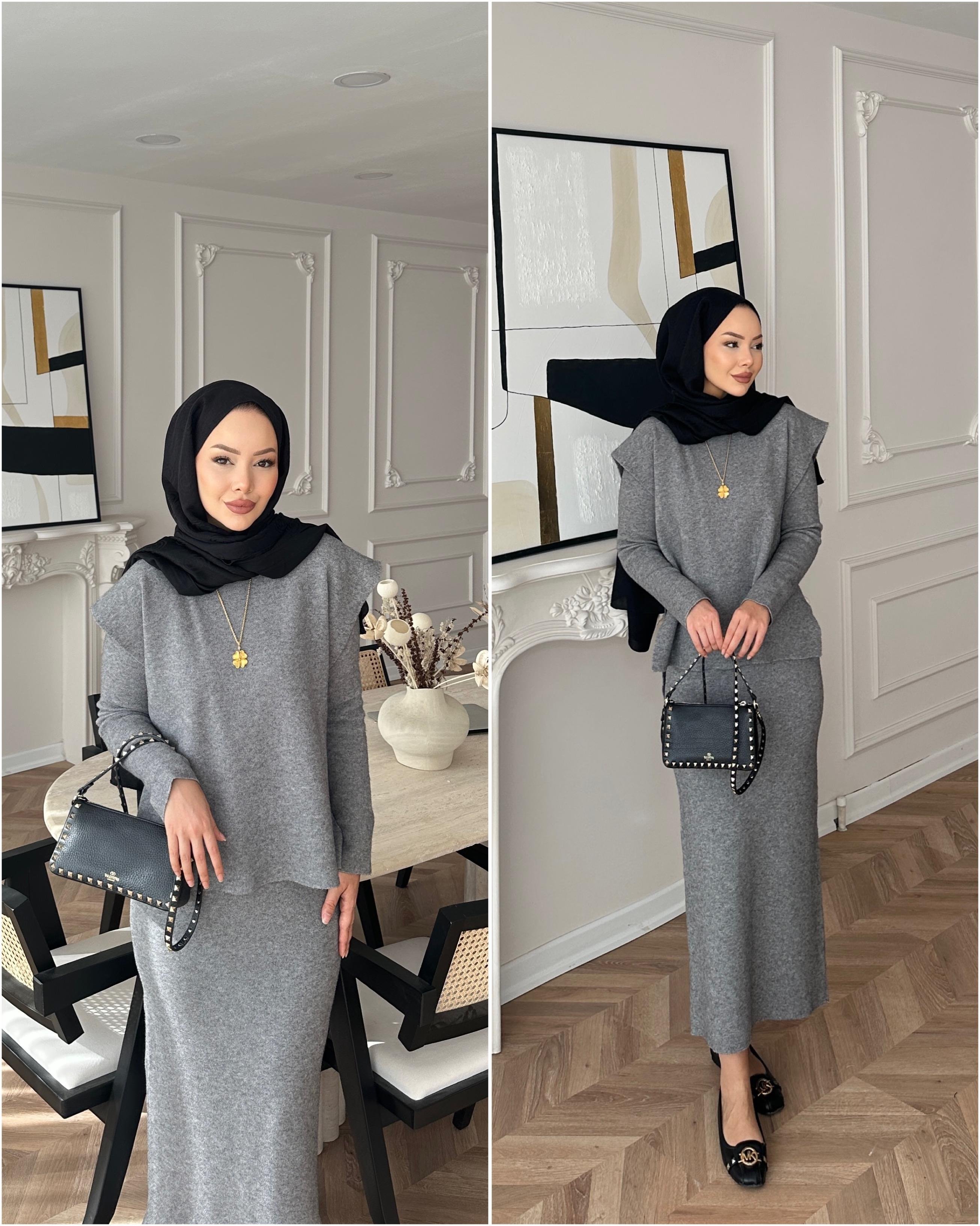 Vally Triko Yelekli Elbise Gri