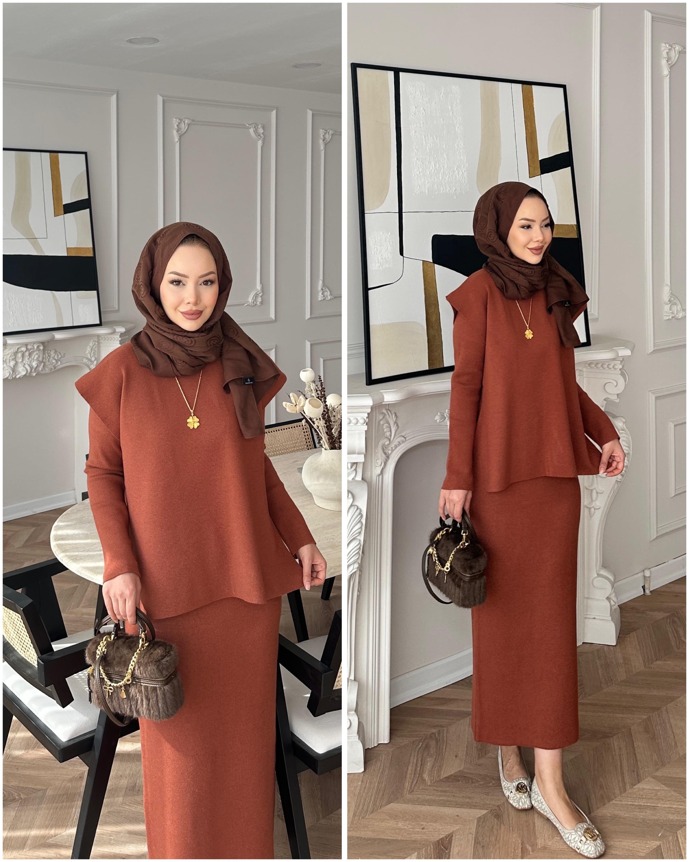 Vally Triko Yelekli Elbise Kiremit