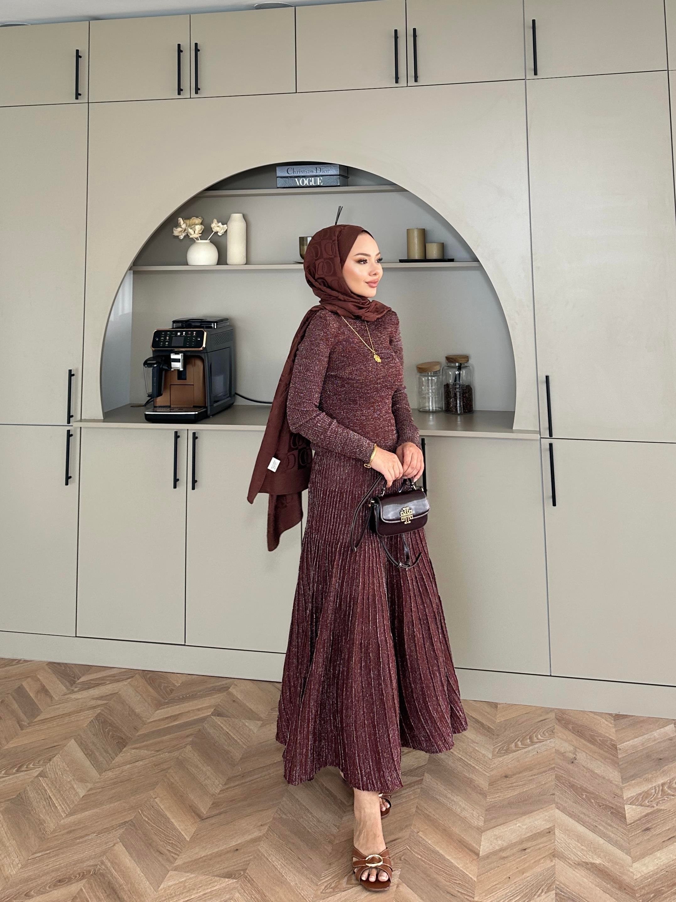 Vienna Simli Triko Elbise Acı Kahve