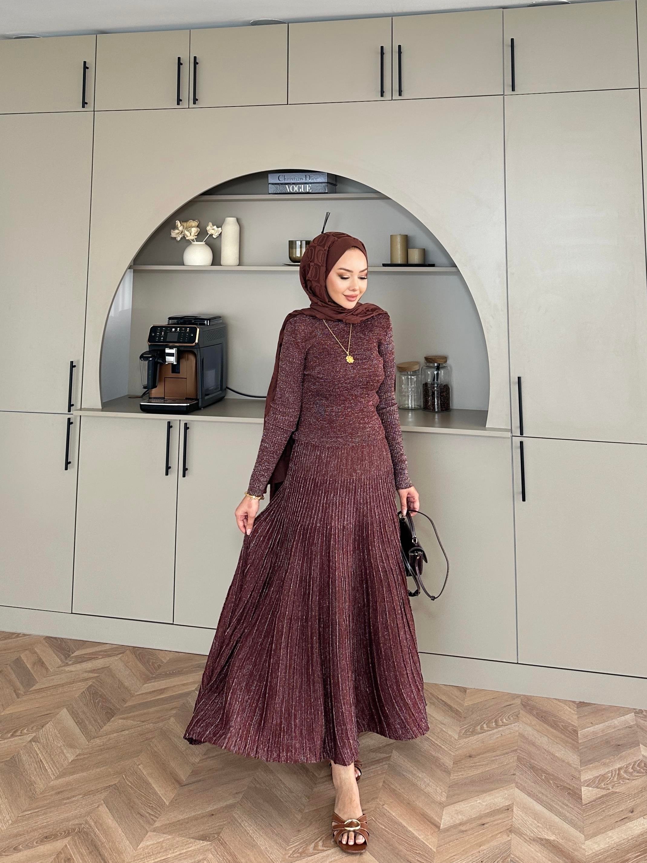 Vienna Simli Triko Elbise Acı Kahve