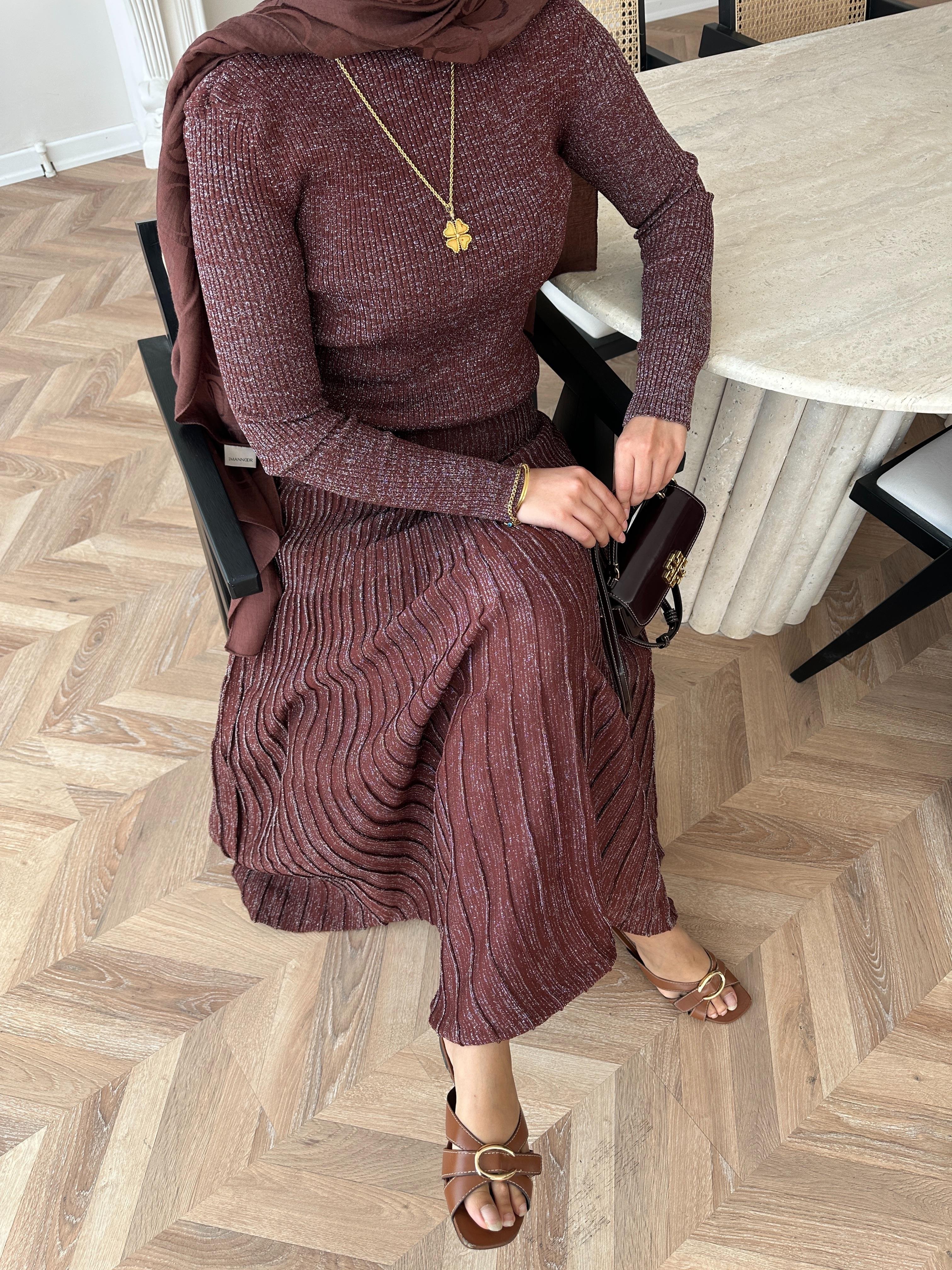 Vienna Simli Triko Elbise Acı Kahve