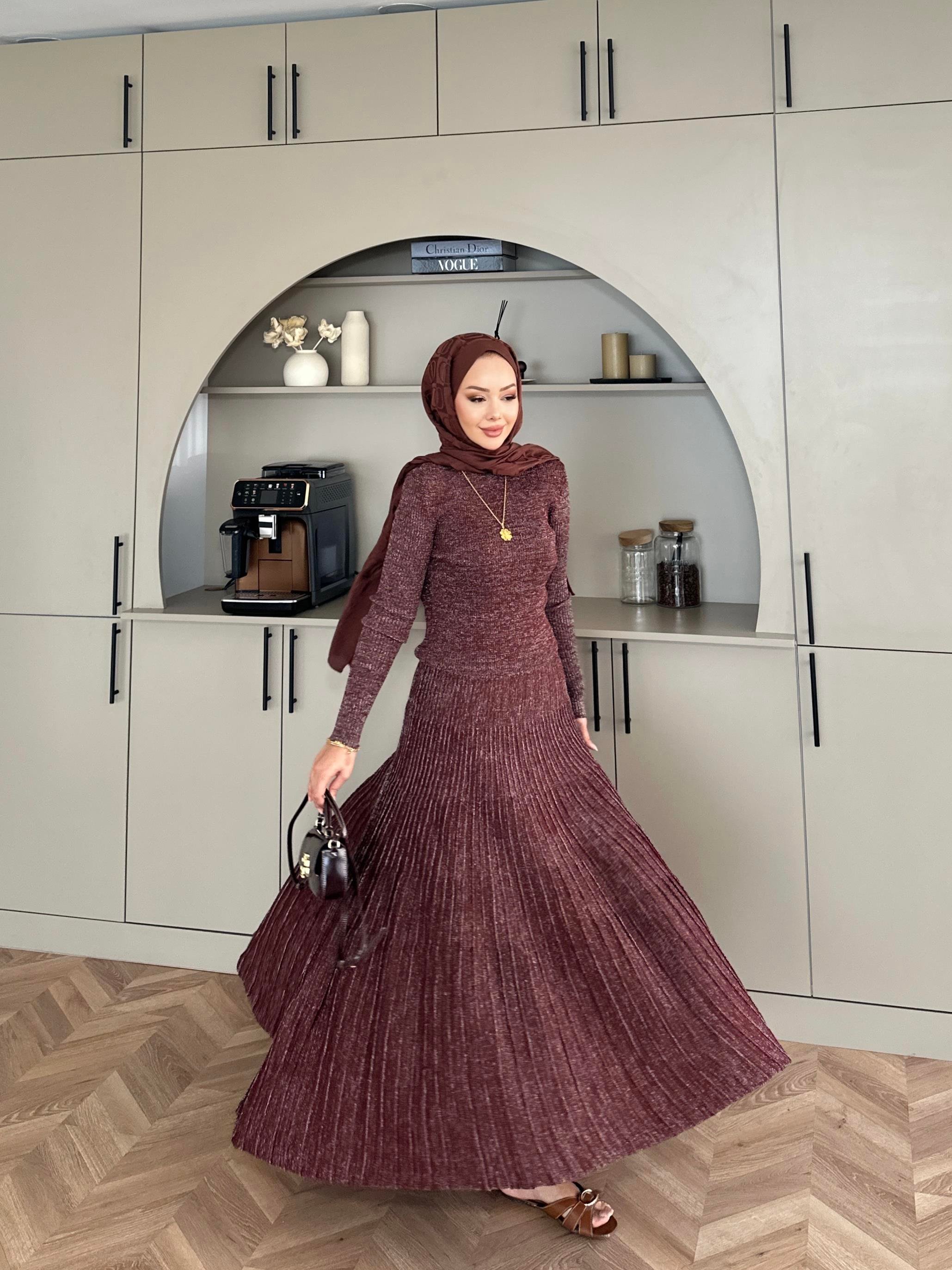 Vienna Simli Triko Elbise Acı Kahve