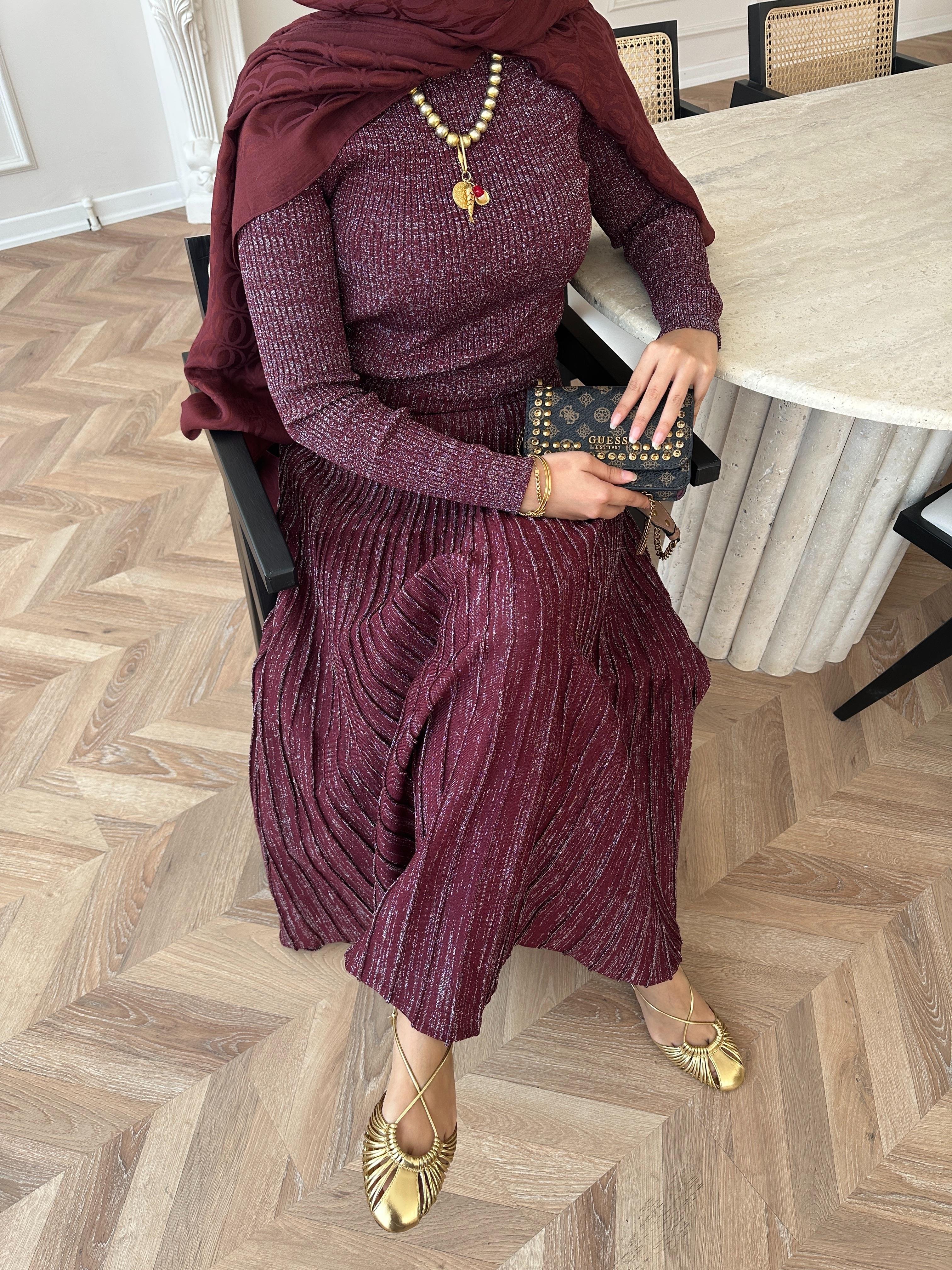 Vienna Simli Triko Elbise Bordo