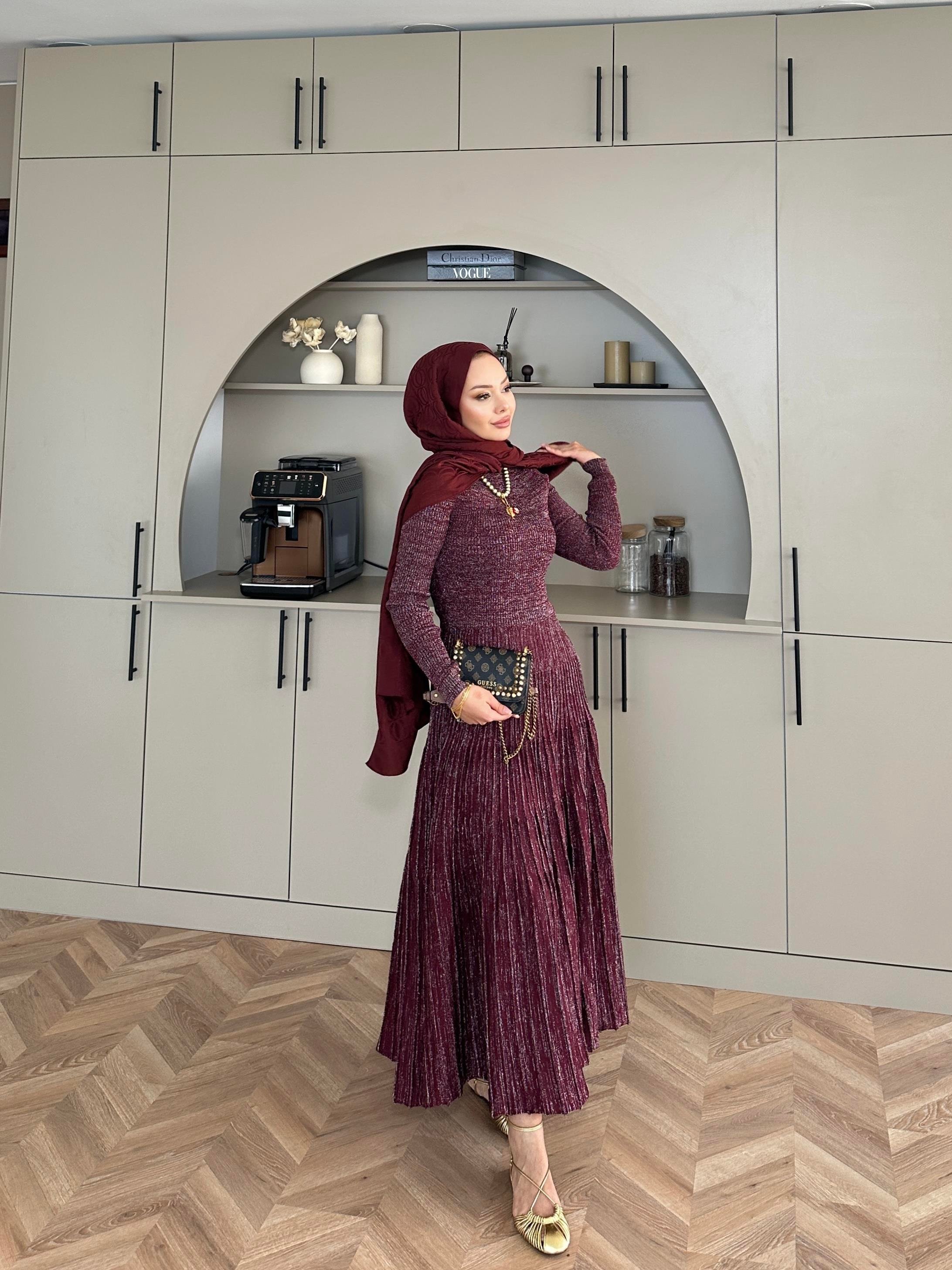 Vienna Simli Triko Elbise Bordo