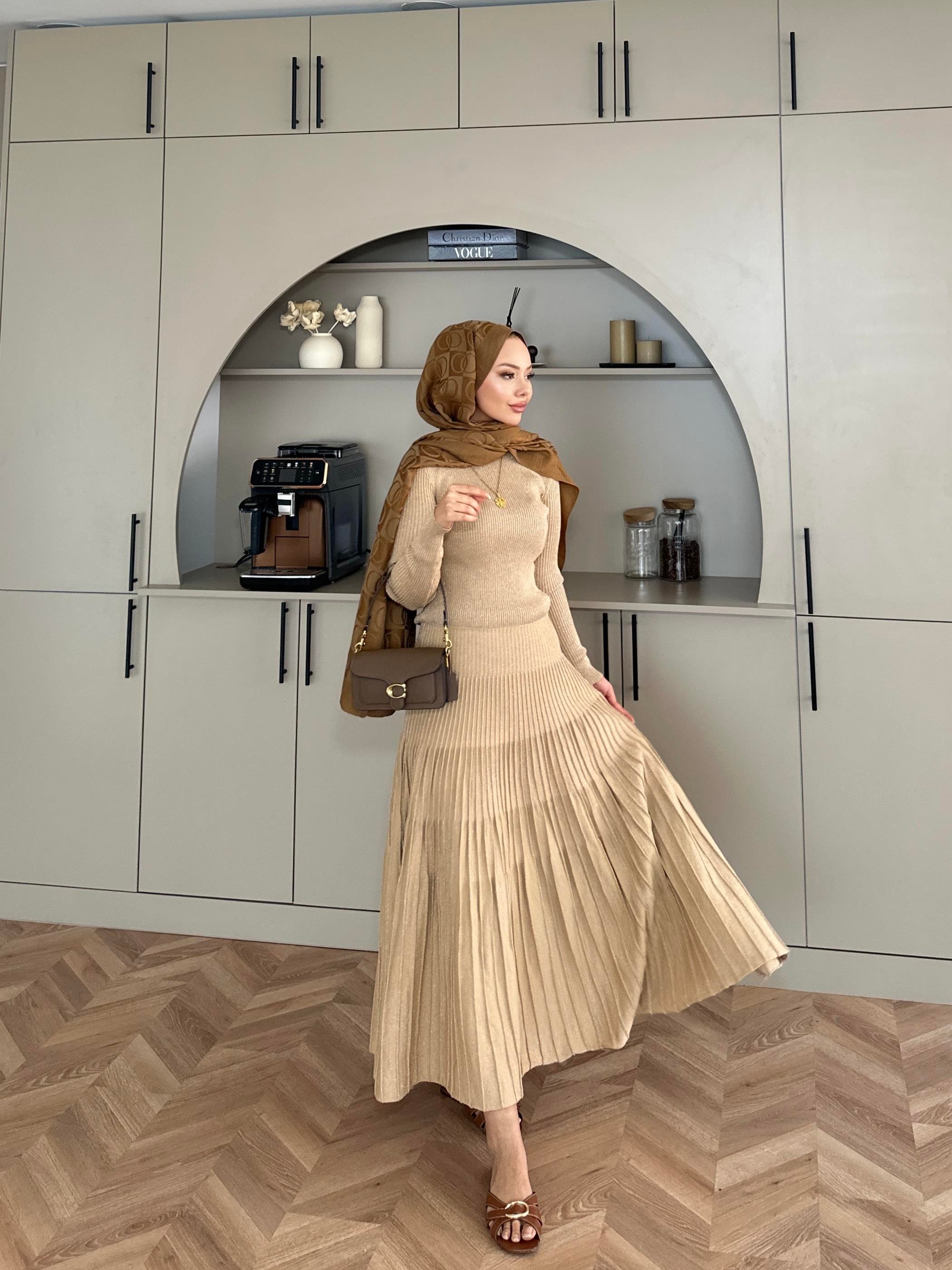 Vienna Simli Triko Elbise Camel