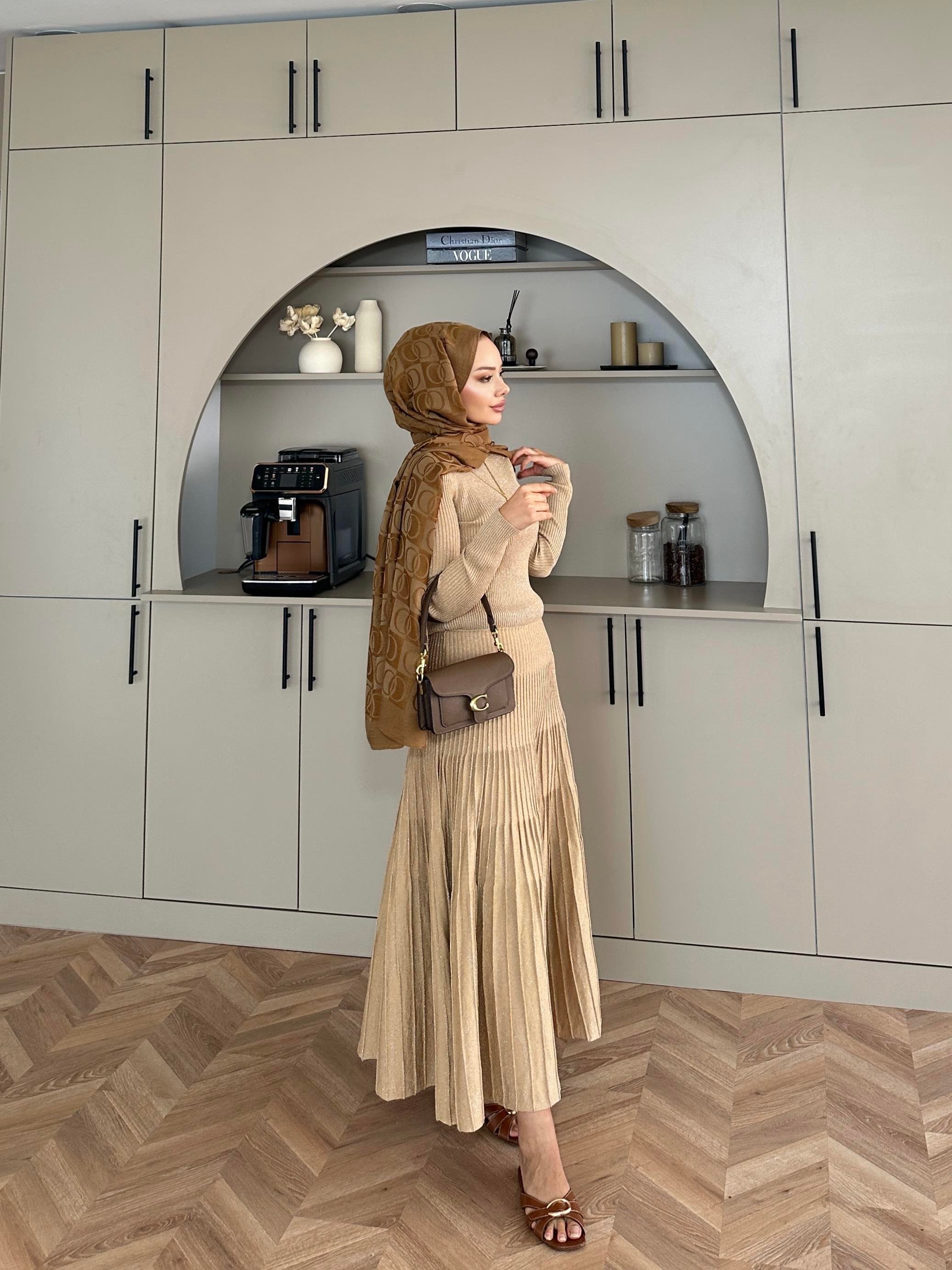 Vienna Simli Triko Elbise Camel