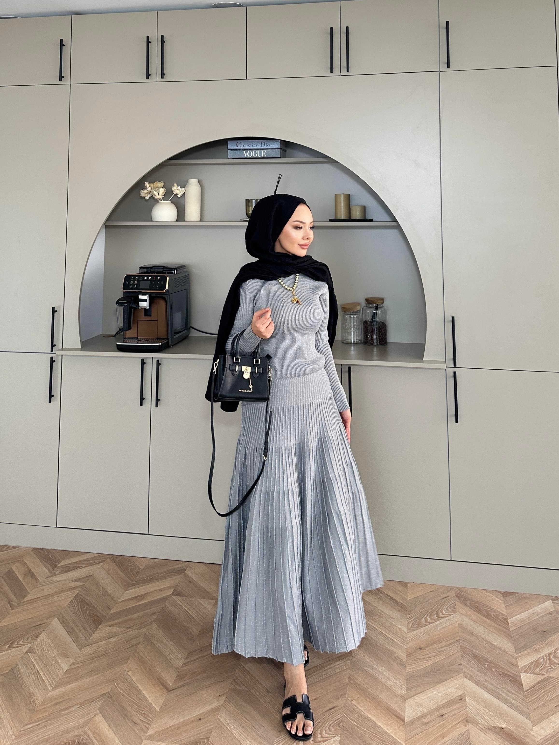 Vienna Simli Triko Elbise Gri 