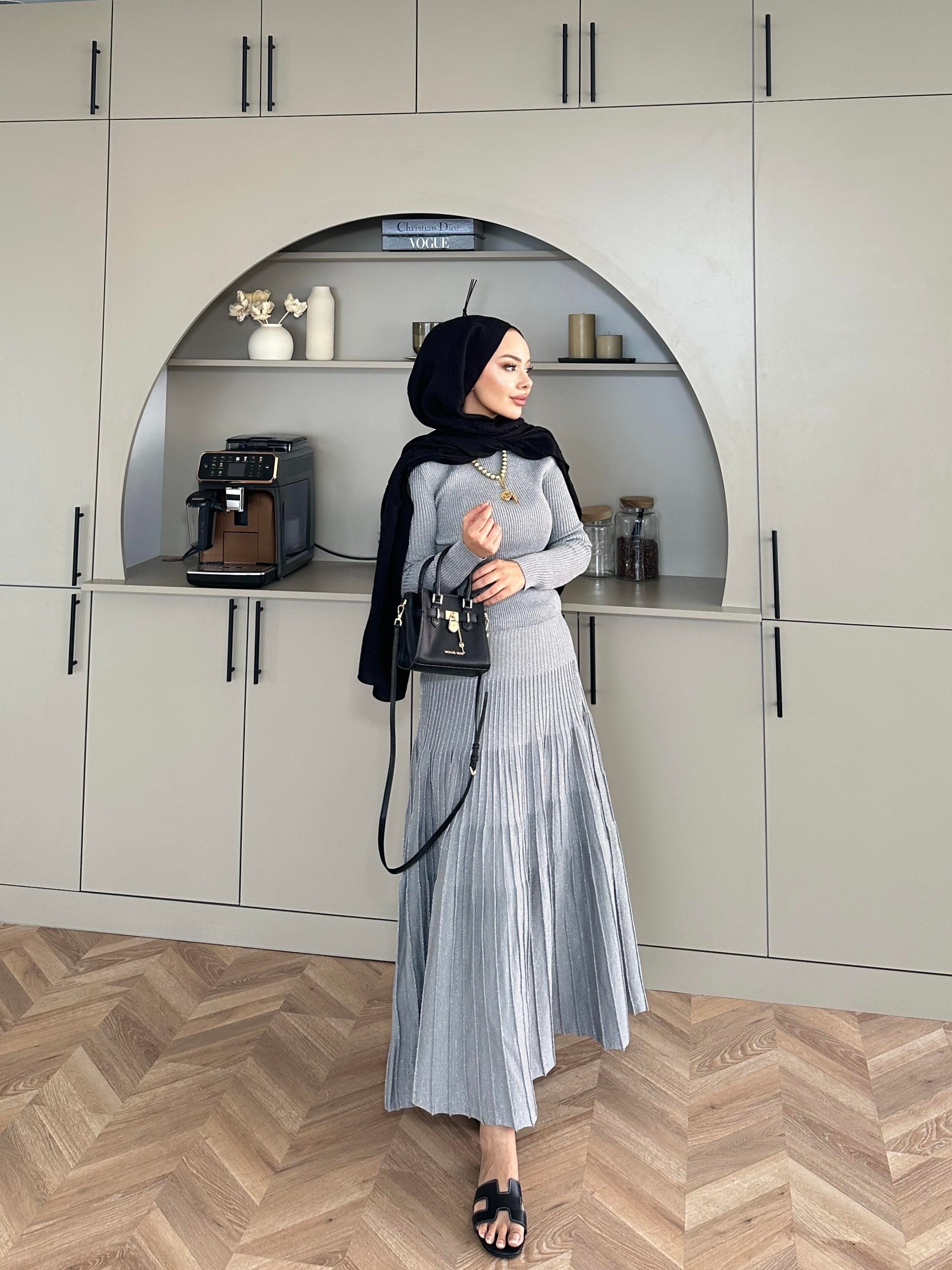 Vienna Simli Triko Elbise Gri 