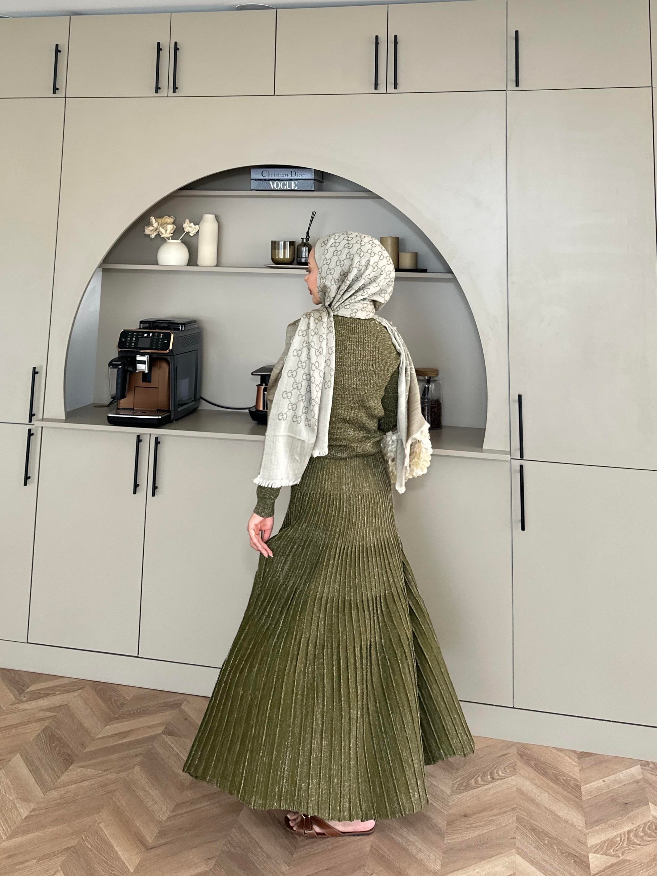 Vienna Simli Triko Elbise Haki