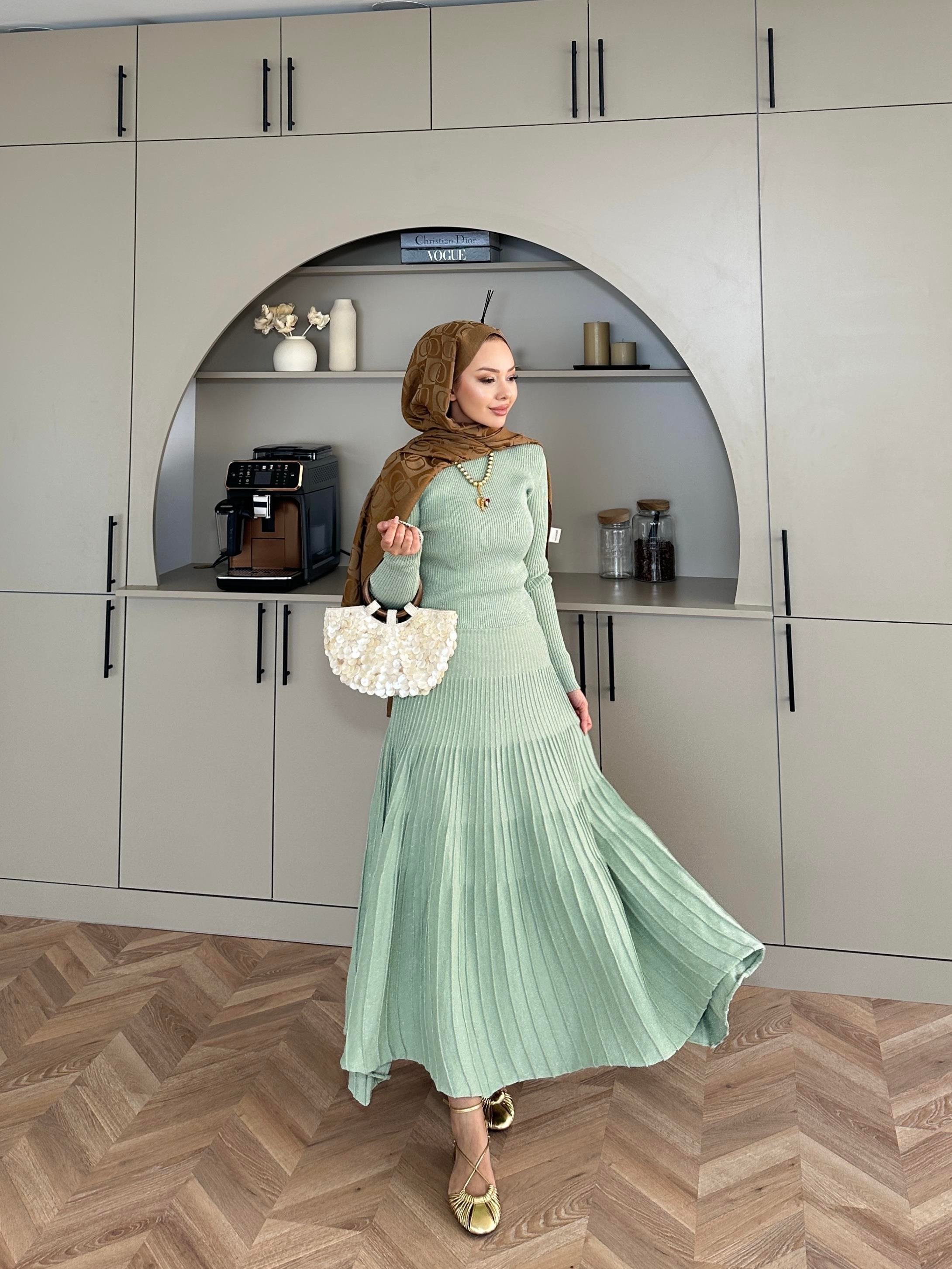 Vienna Simli Triko Elbise Su Yeşili