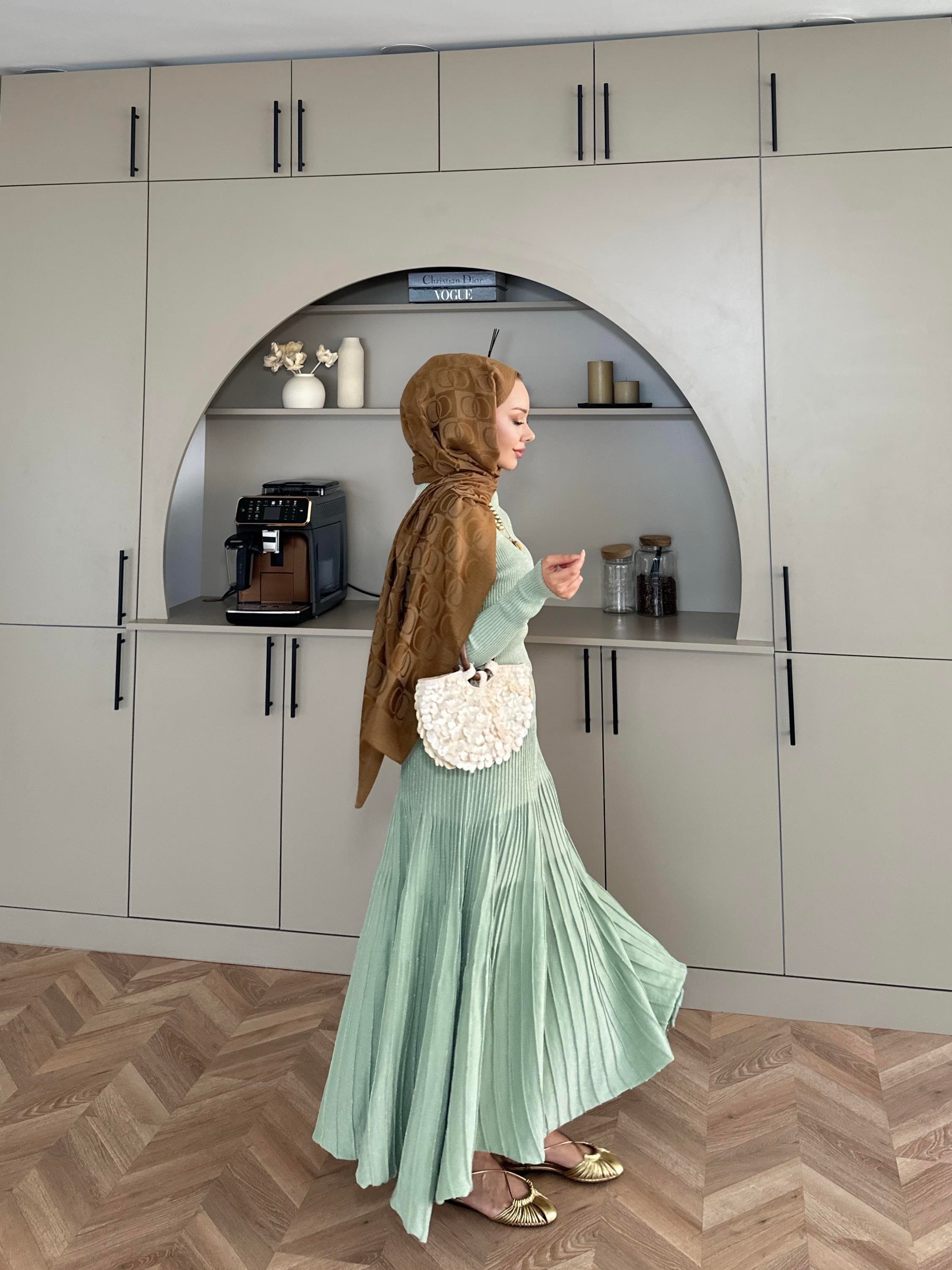 Vienna Simli Triko Elbise Su Yeşili