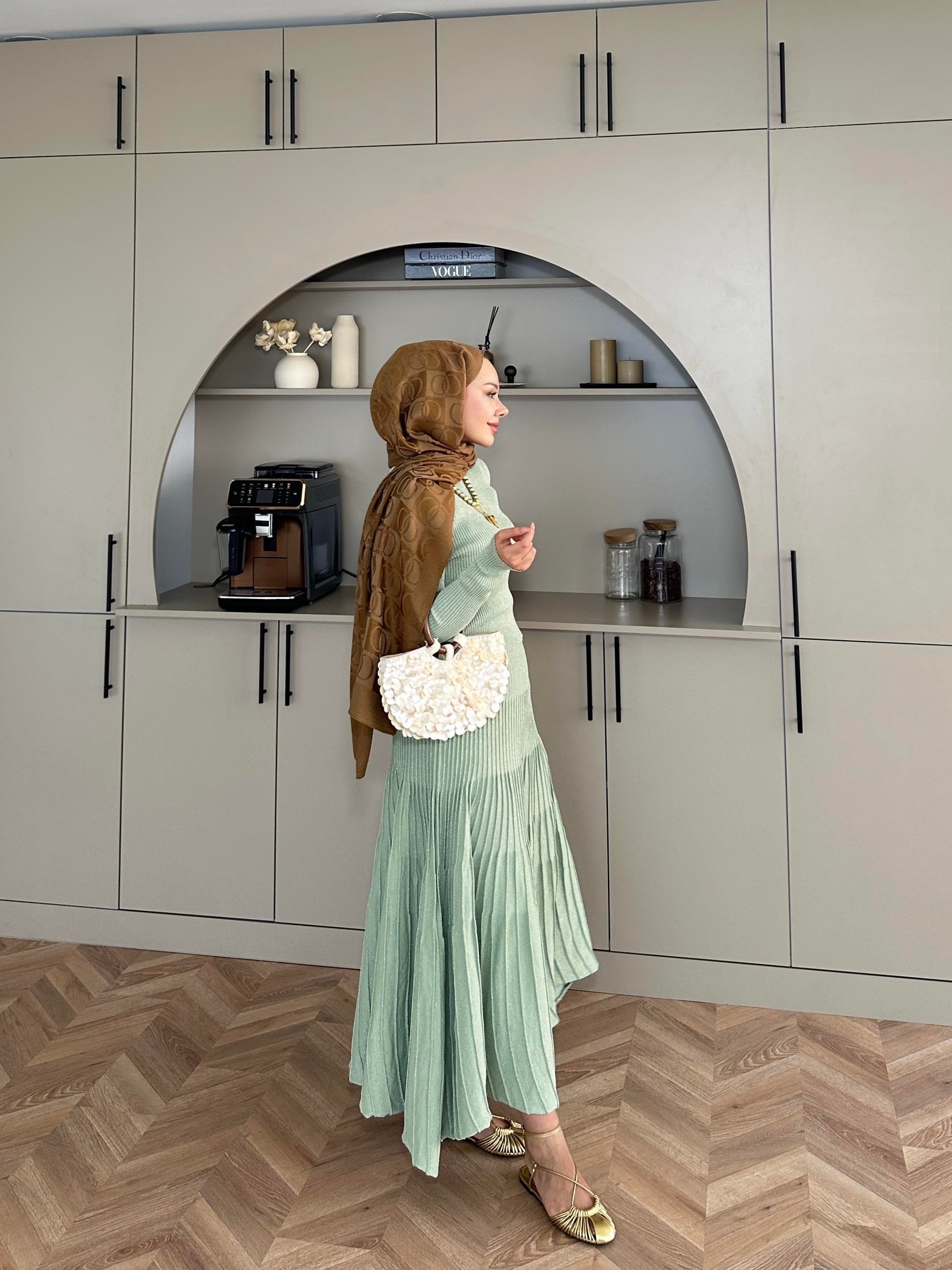 Vienna Simli Triko Elbise Su Yeşili