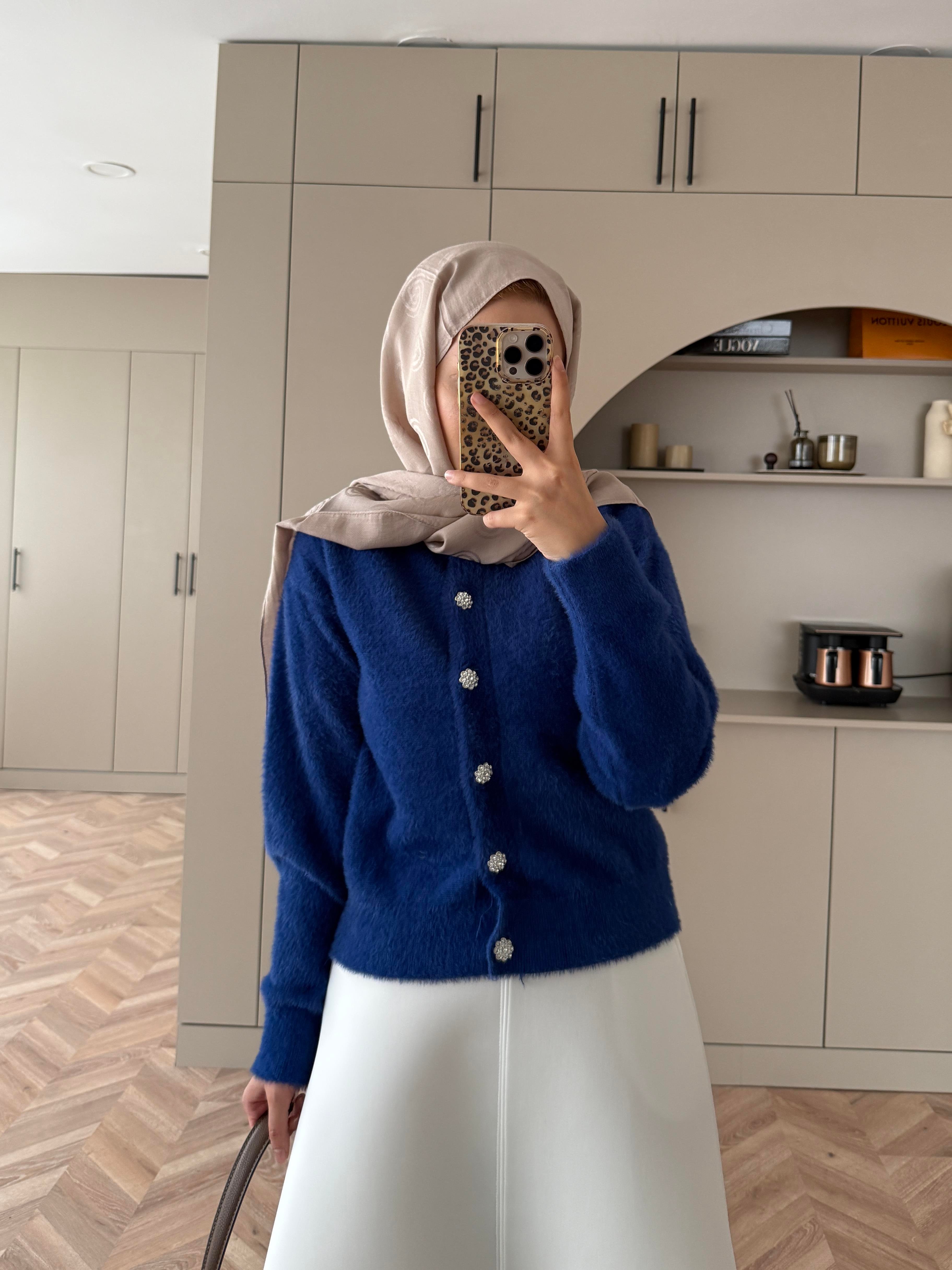 Vina Angora Hırka Saks Mavisi