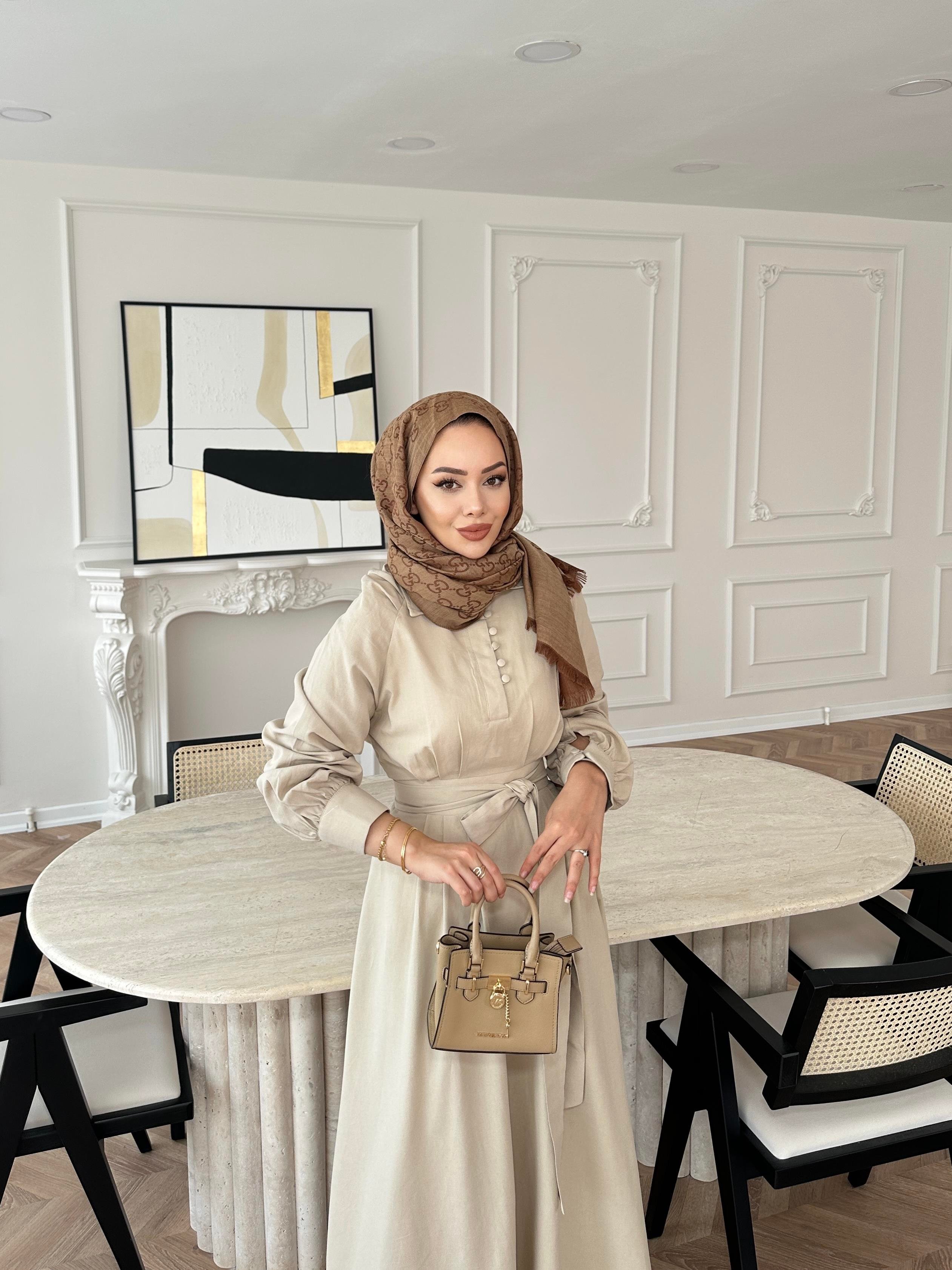 Voli Düğmeli Elbise Bej