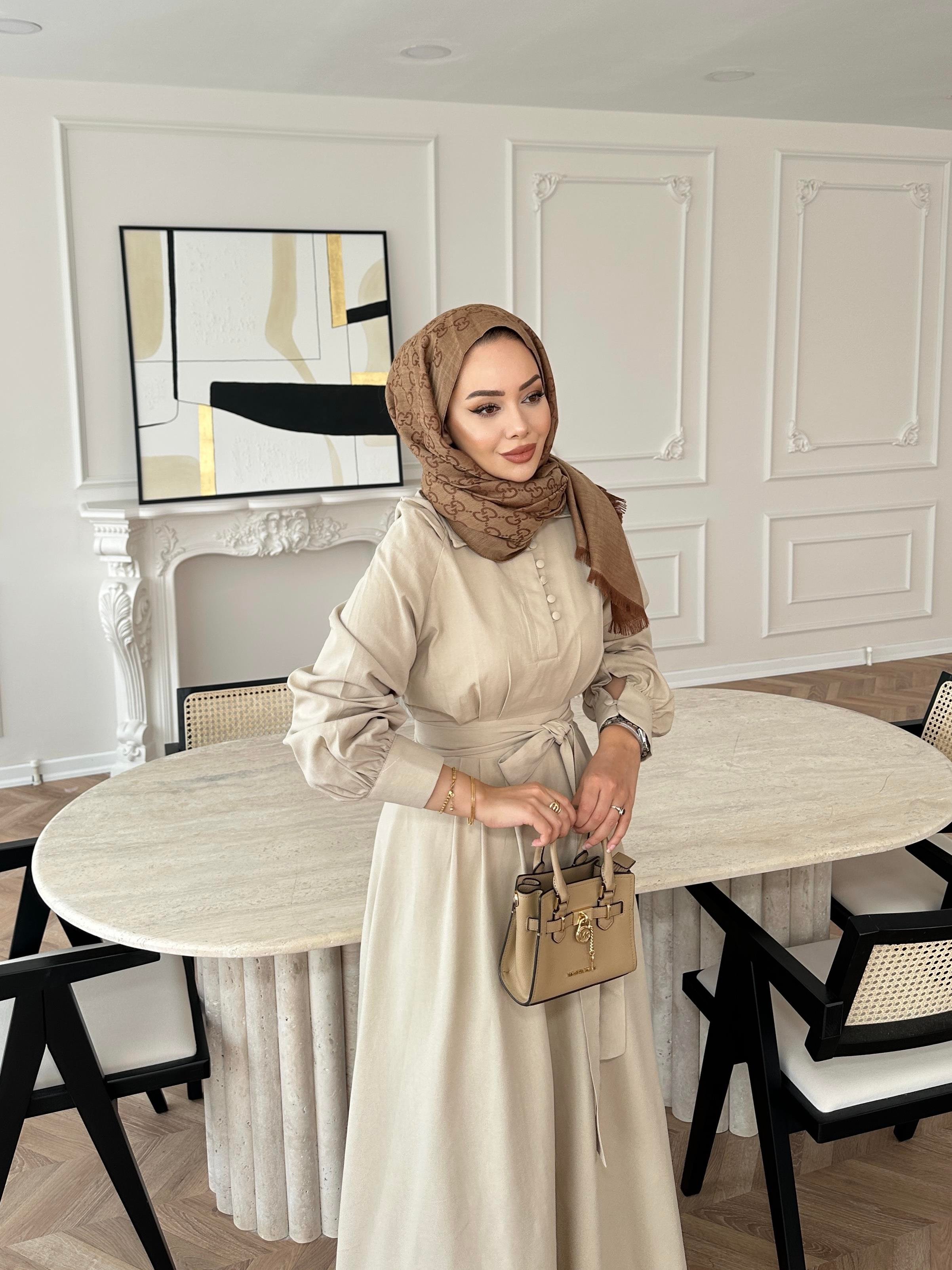 Voli Düğmeli Elbise Bej