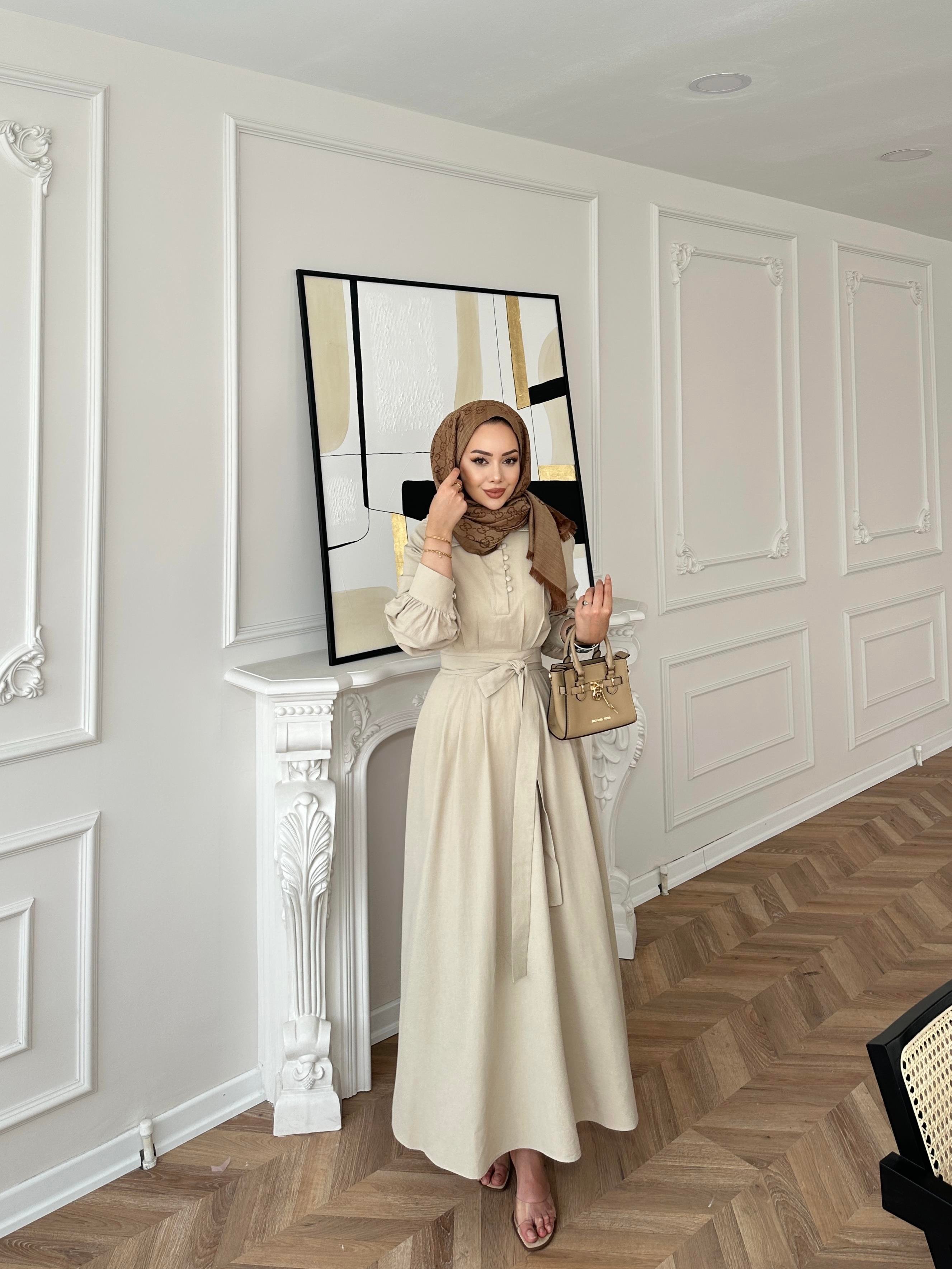 Voli Düğmeli Elbise Bej