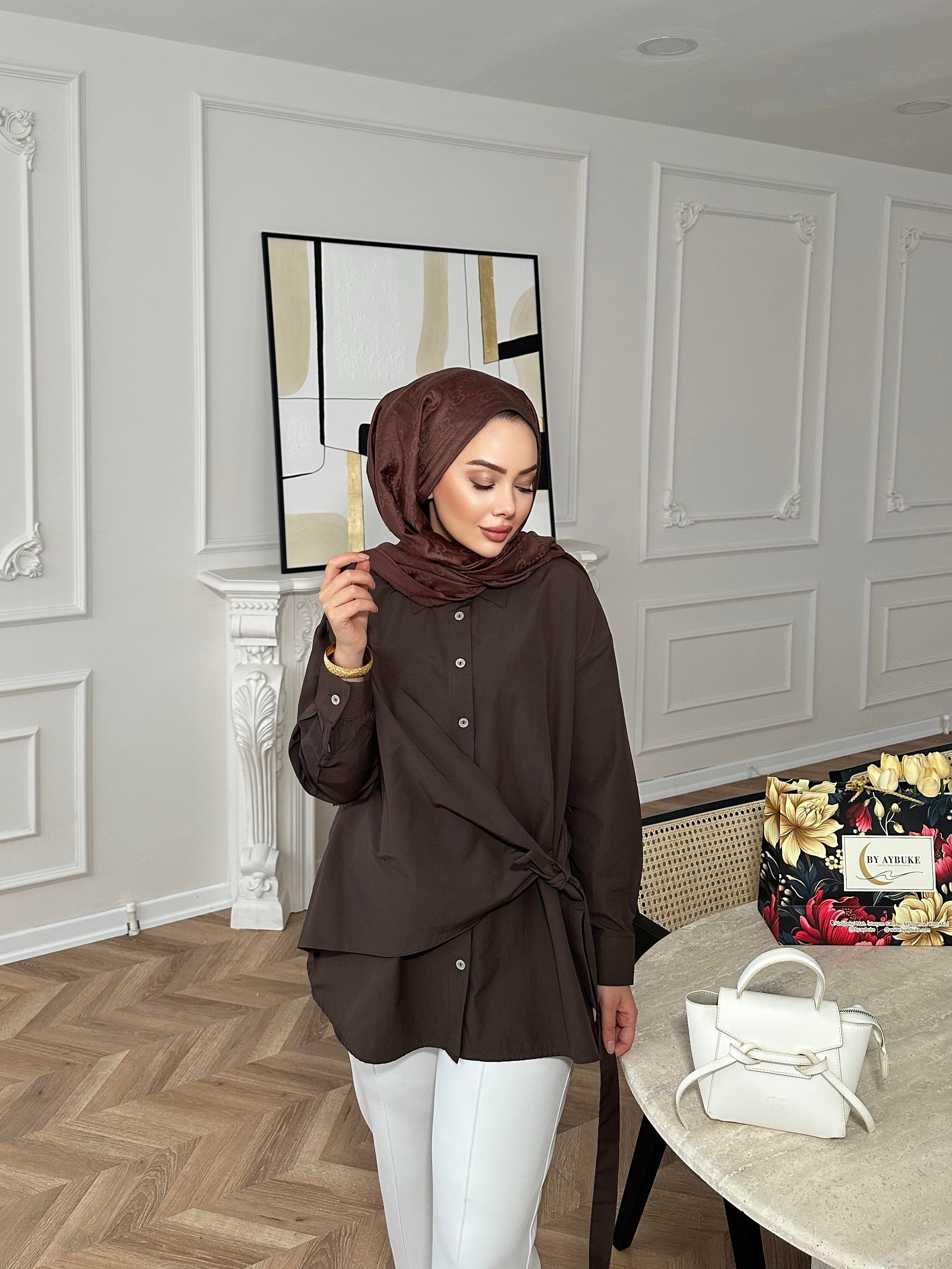 Yandan Bağlamalı Gömlek Acı Kahve